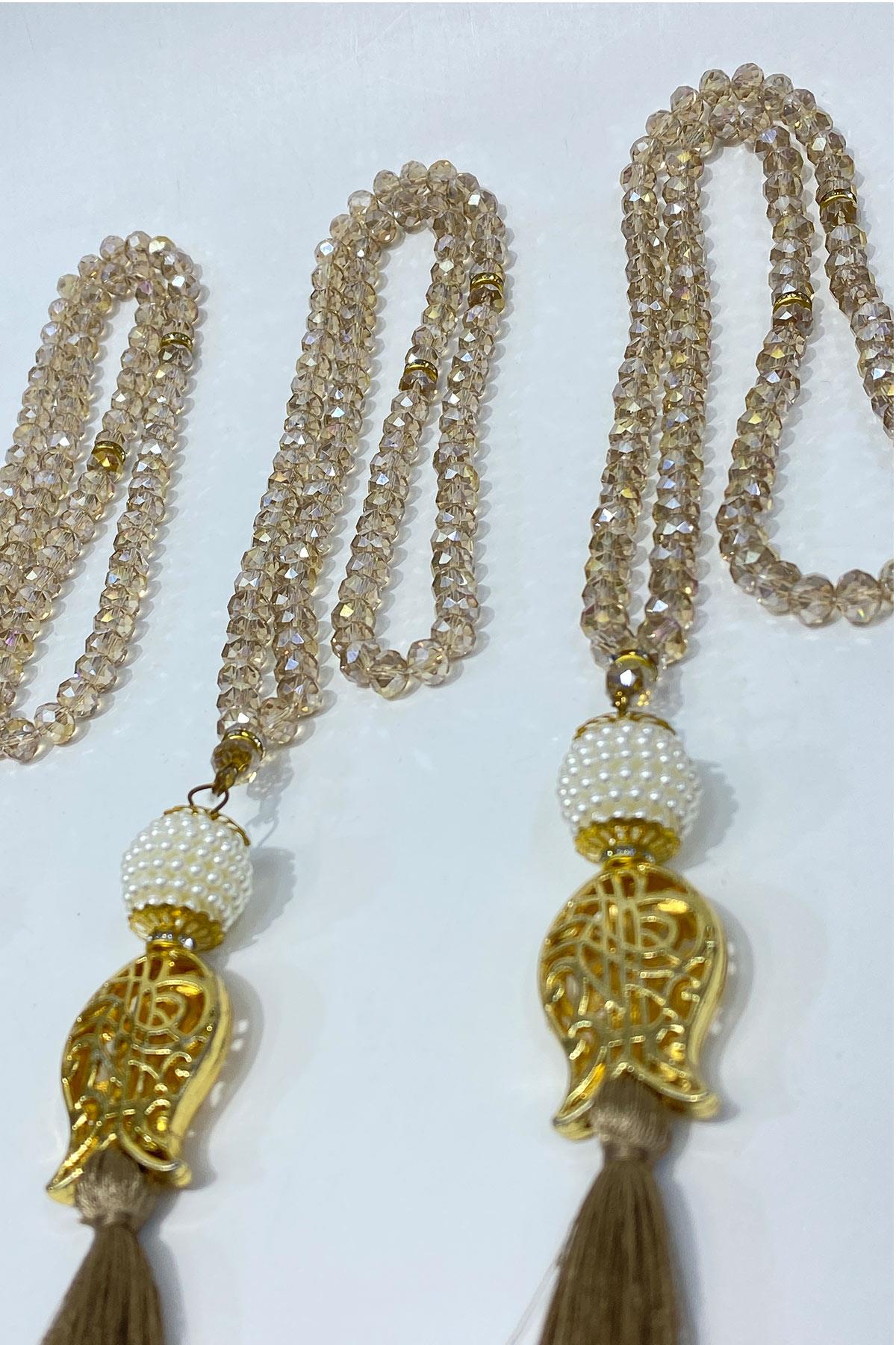 Hediyelik Laleli Püsküllü Kristal Boncuklu 99 Lu Namaz Tesbihi ( Mevlüt-sünnet-hac-umre)