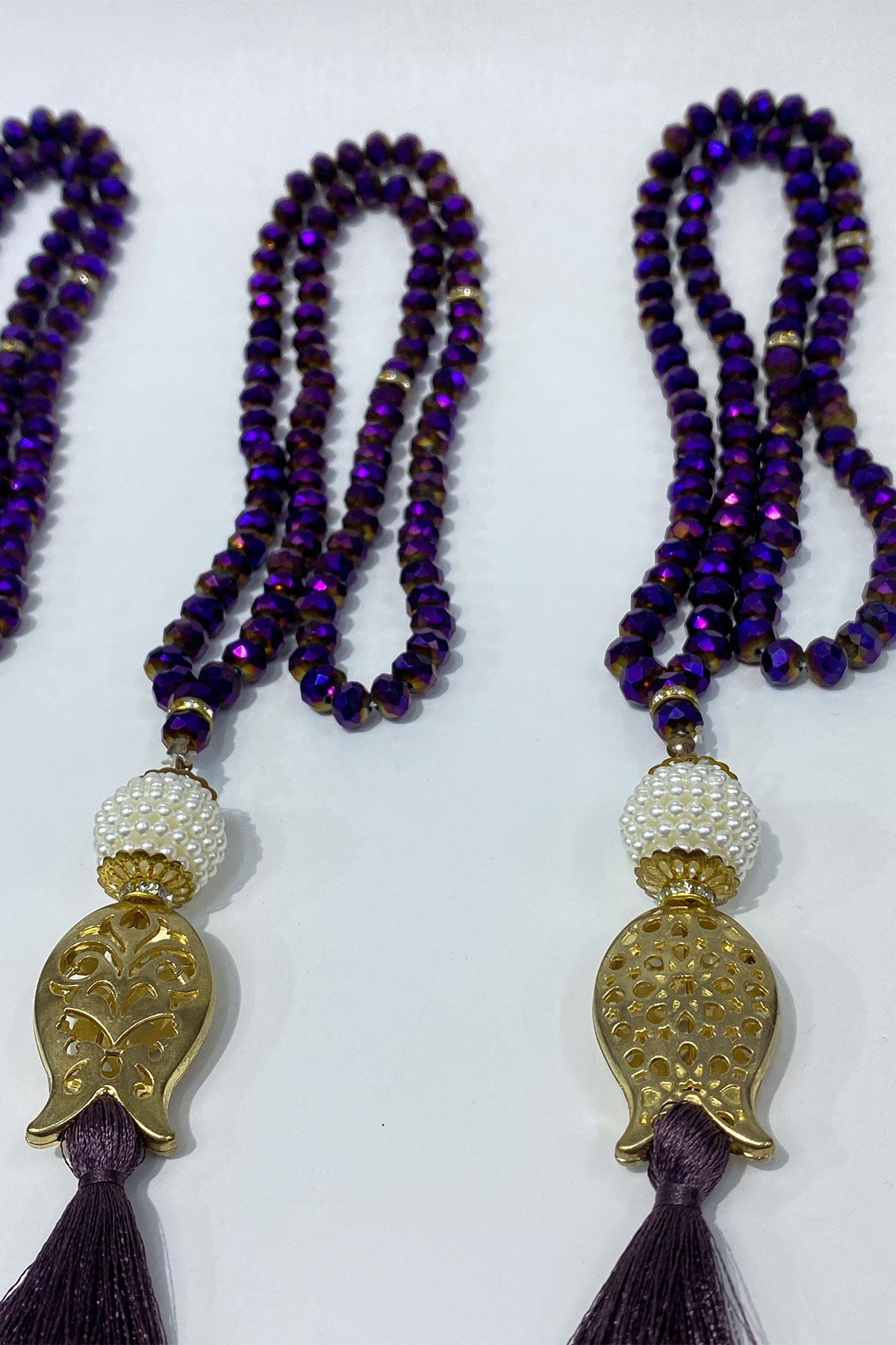 Hediyelik Laleli Püsküllü Kristal Boncuklu 99 Lu Namaz Tesbihi ( Mevlüt-sünnet-hac-umre)