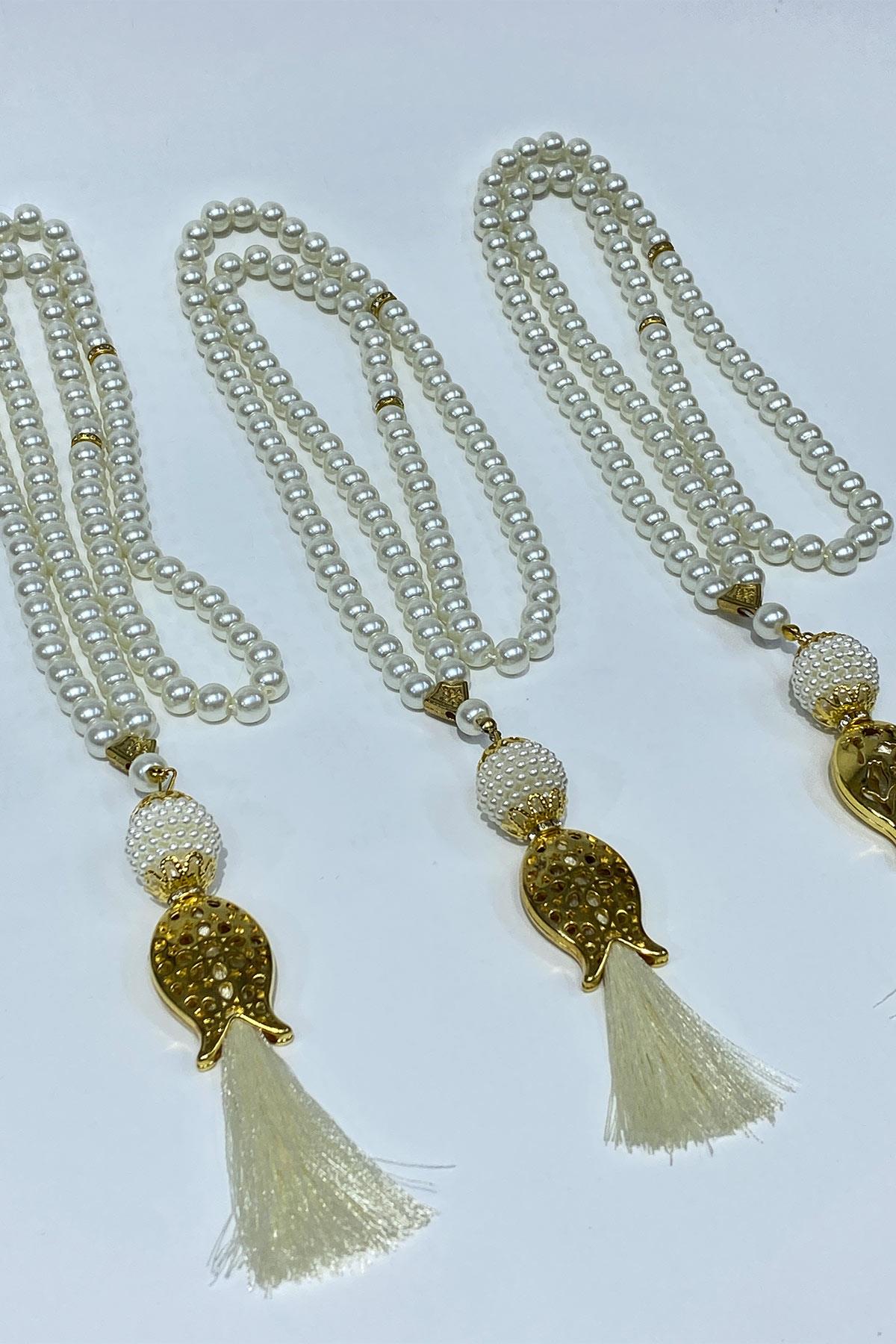 Hediyelik Laleli Püsküllü Kristal Boncuklu 99 Lu Namaz Tesbihi ( Mevlüt-sünnet-hac-umre)