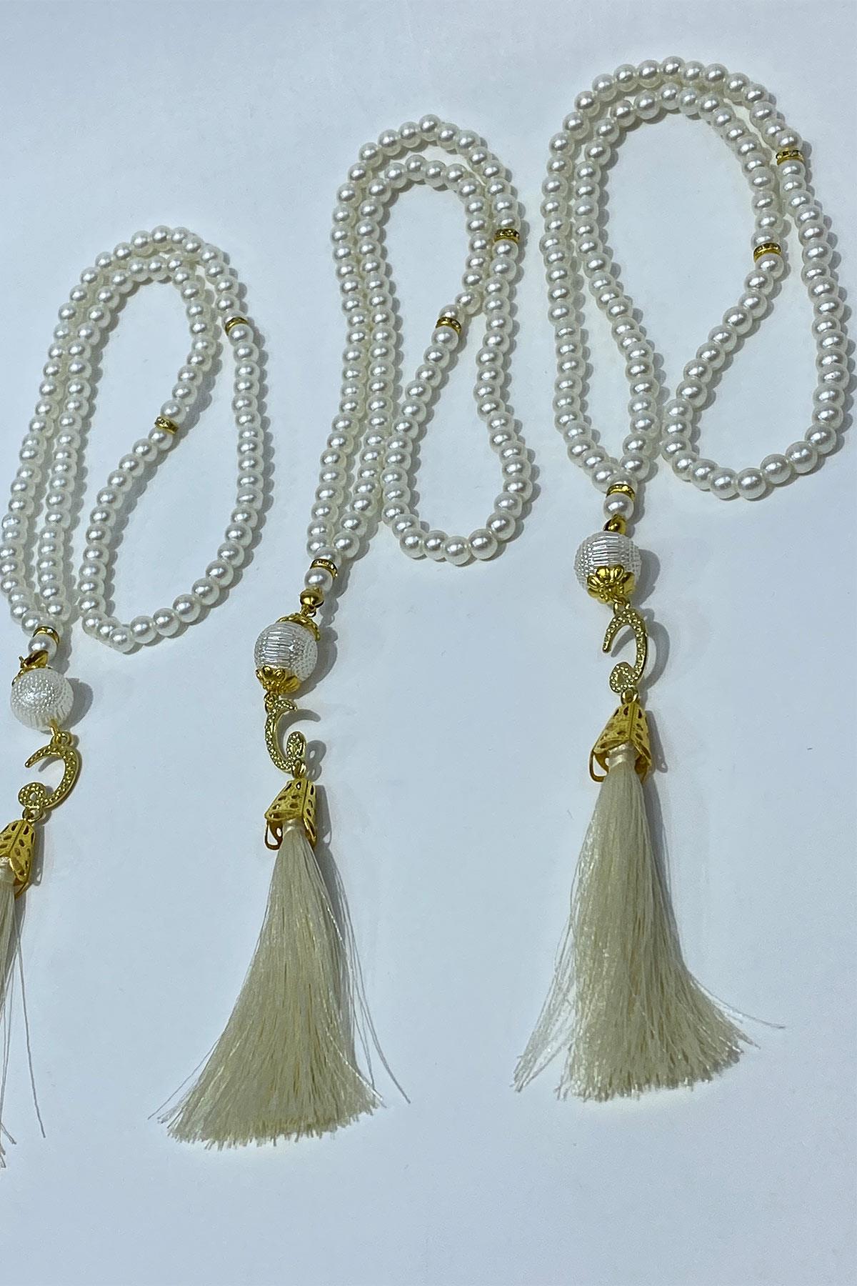 Hediyelik Laleli Püsküllü Kristal Boncuklu 99 Lu Namaz Tesbihi ( Mevlüt-sünnet-hac-umre)