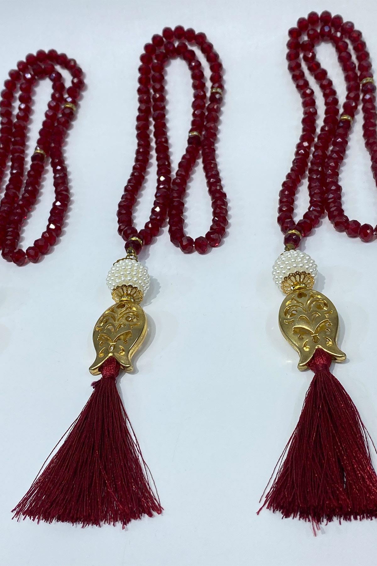 Hediyelik Laleli Püsküllü Kristal Boncuklu 99 Lu Namaz Tesbihi ( Mevlüt-sünnet-hac-umre)