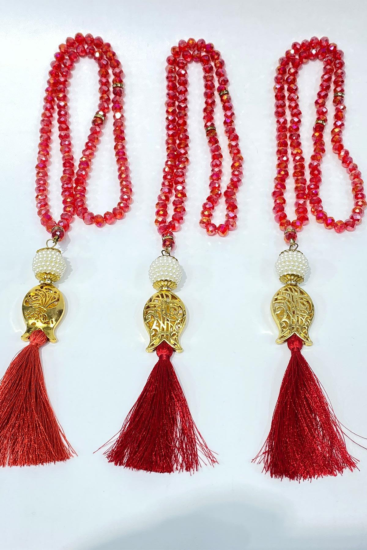 Hediyelik Laleli Püsküllü Kristal Boncuklu 99 Lu Namaz Tesbihi ( Mevlüt-sünnet-hac-umre)