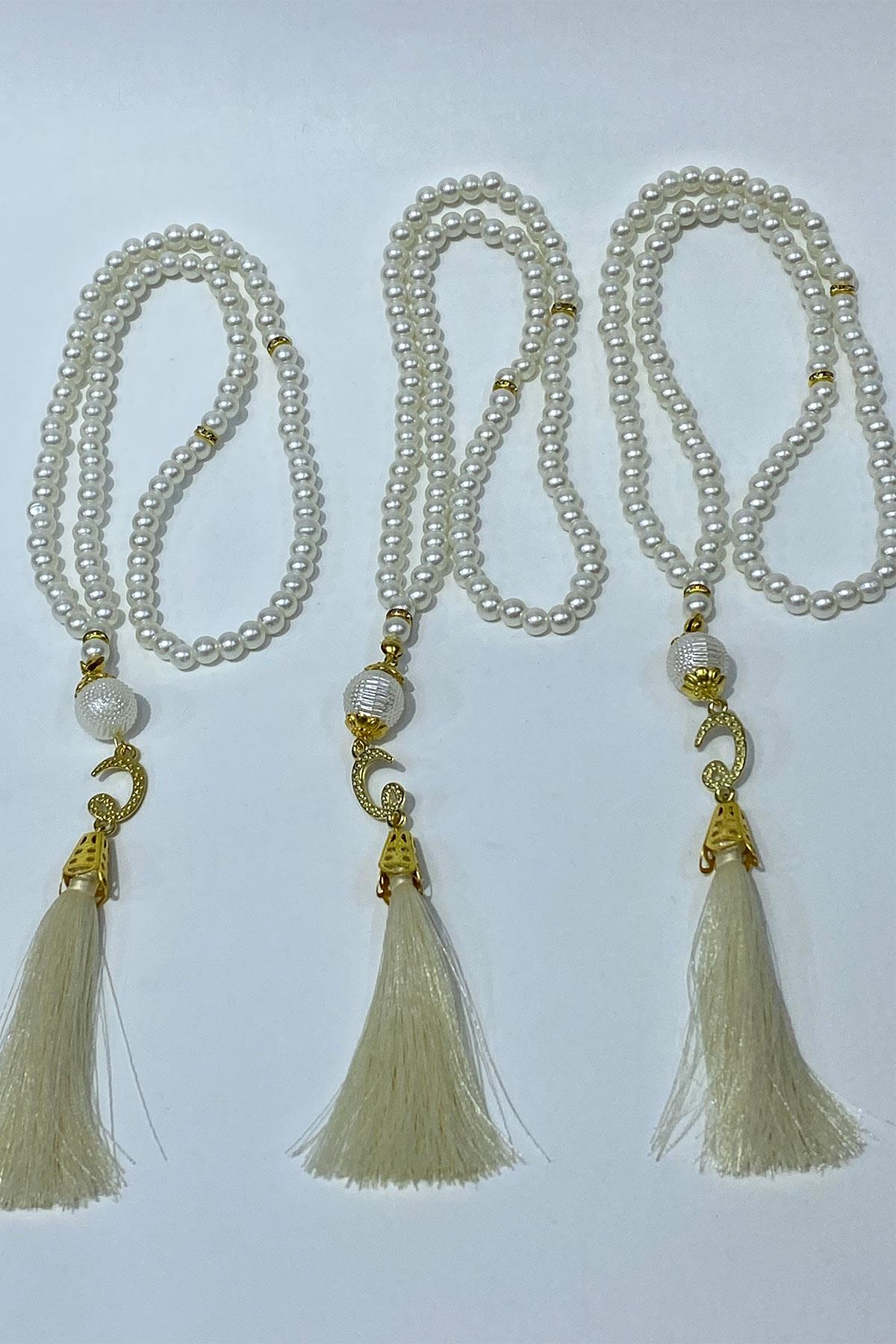 Hediyelik Laleli Püsküllü Kristal Boncuklu 99 Lu Namaz Tesbihi ( Mevlüt-sünnet-hac-umre)