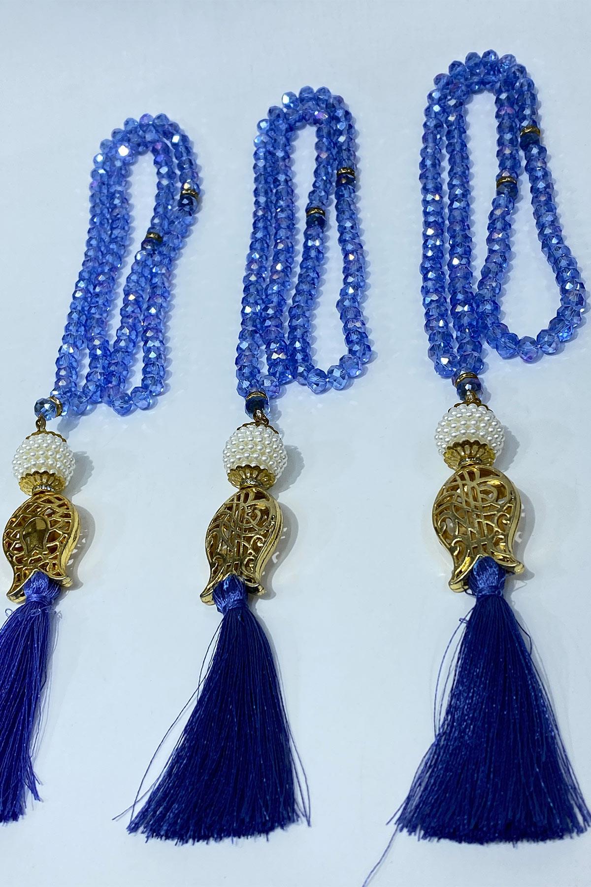 Hediyelik Laleli Püsküllü Kristal Boncuklu 99 Lu Namaz Tesbihi ( Mevlüt-sünnet-hac-umre)