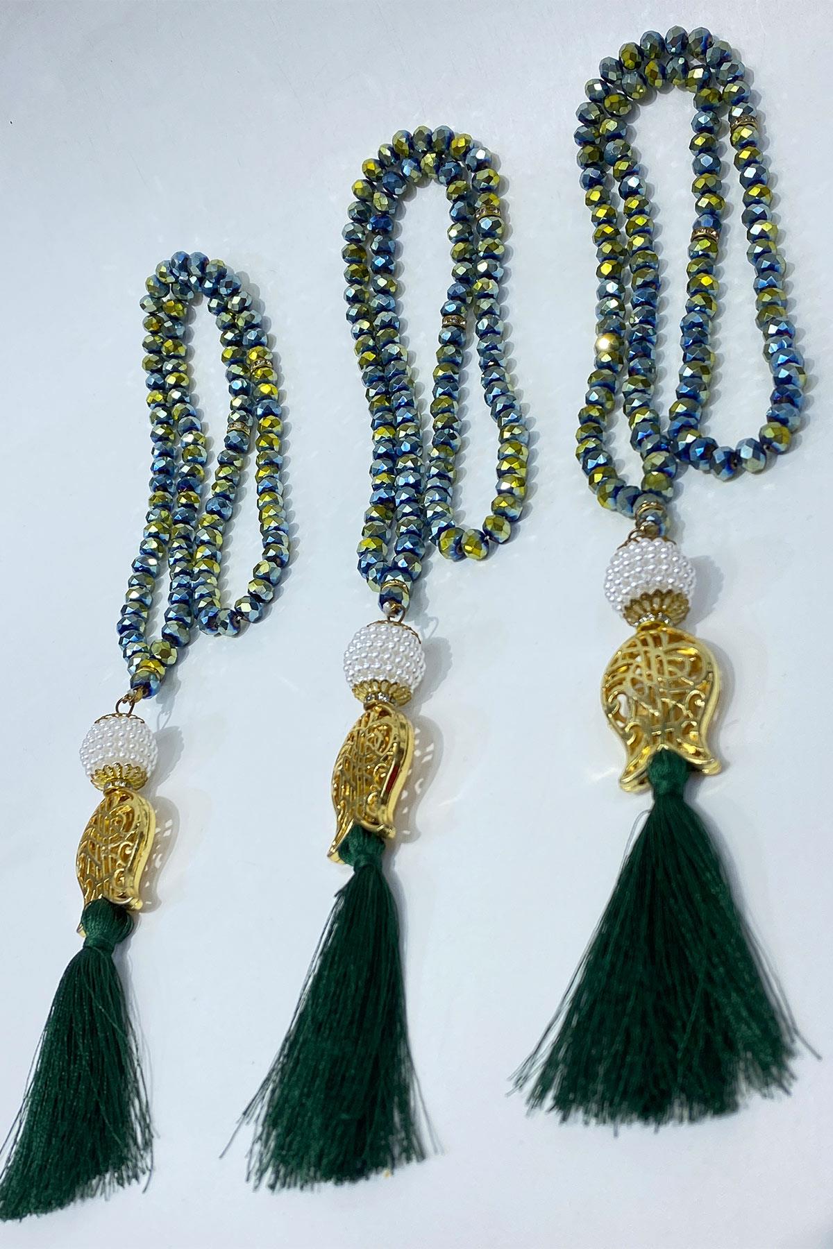 Hediyelik Laleli Püsküllü Kristal Boncuklu 99 Lu Namaz Tesbihi ( Mevlüt-sünnet-hac-umre)