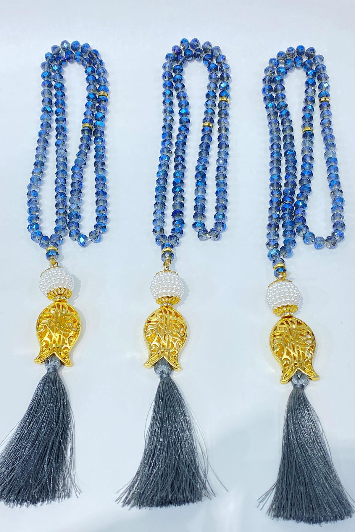 Hediyelik Laleli Püsküllü Kristal Boncuklu 99 Lu Namaz Tesbihi ( Mevlüt-sünnet-hac-umre)