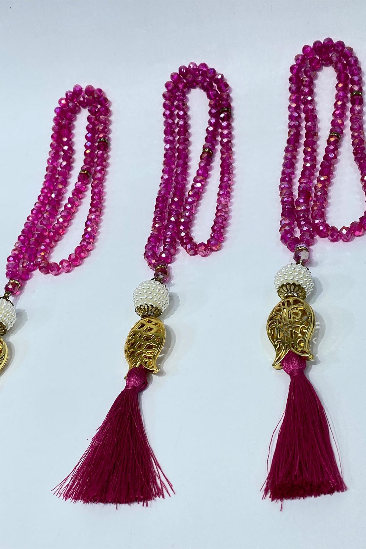 Hediyelik Laleli Püsküllü Kristal Boncuklu 99 Lu Namaz Tesbihi ( Mevlüt-sünnet-hac-umre)