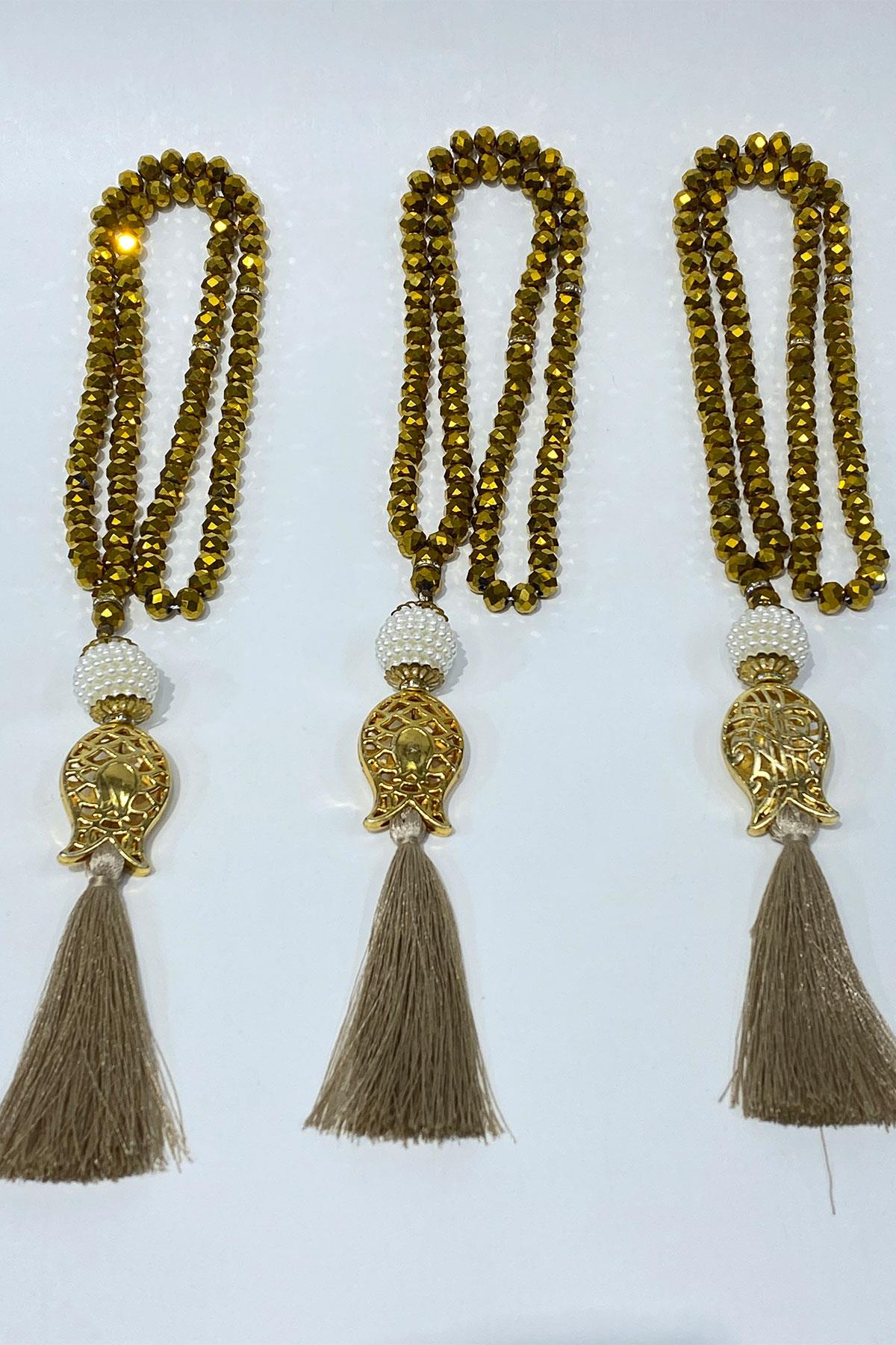 Hediyelik Laleli Püsküllü Kristal Boncuklu 99 Lu Namaz Tesbihi ( Mevlüt-sünnet-hac-umre)