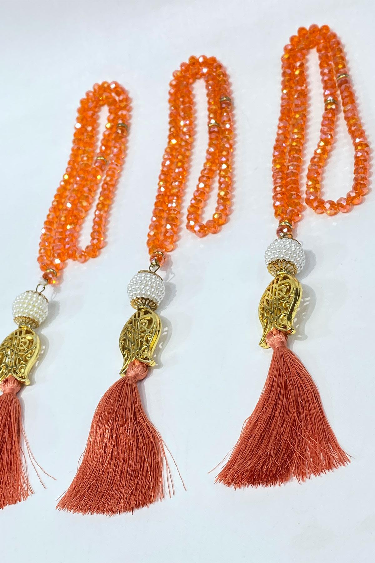 Hediyelik Laleli Püsküllü Kristal Boncuklu 99 Lu Namaz Tesbihi ( Mevlüt-sünnet-hac-umre)