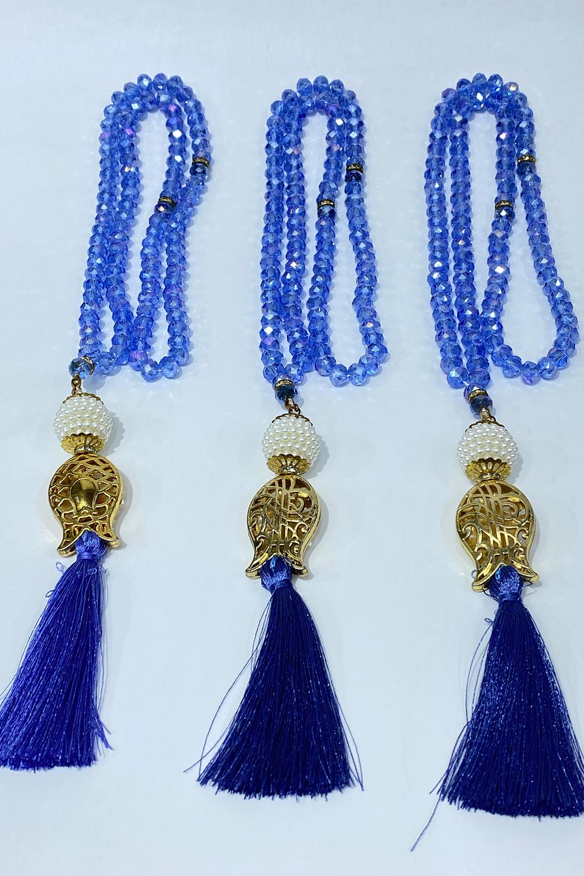 Hediyelik Laleli Püsküllü Kristal Boncuklu 99 Lu Namaz Tesbihi ( Mevlüt-sünnet-hac-umre)