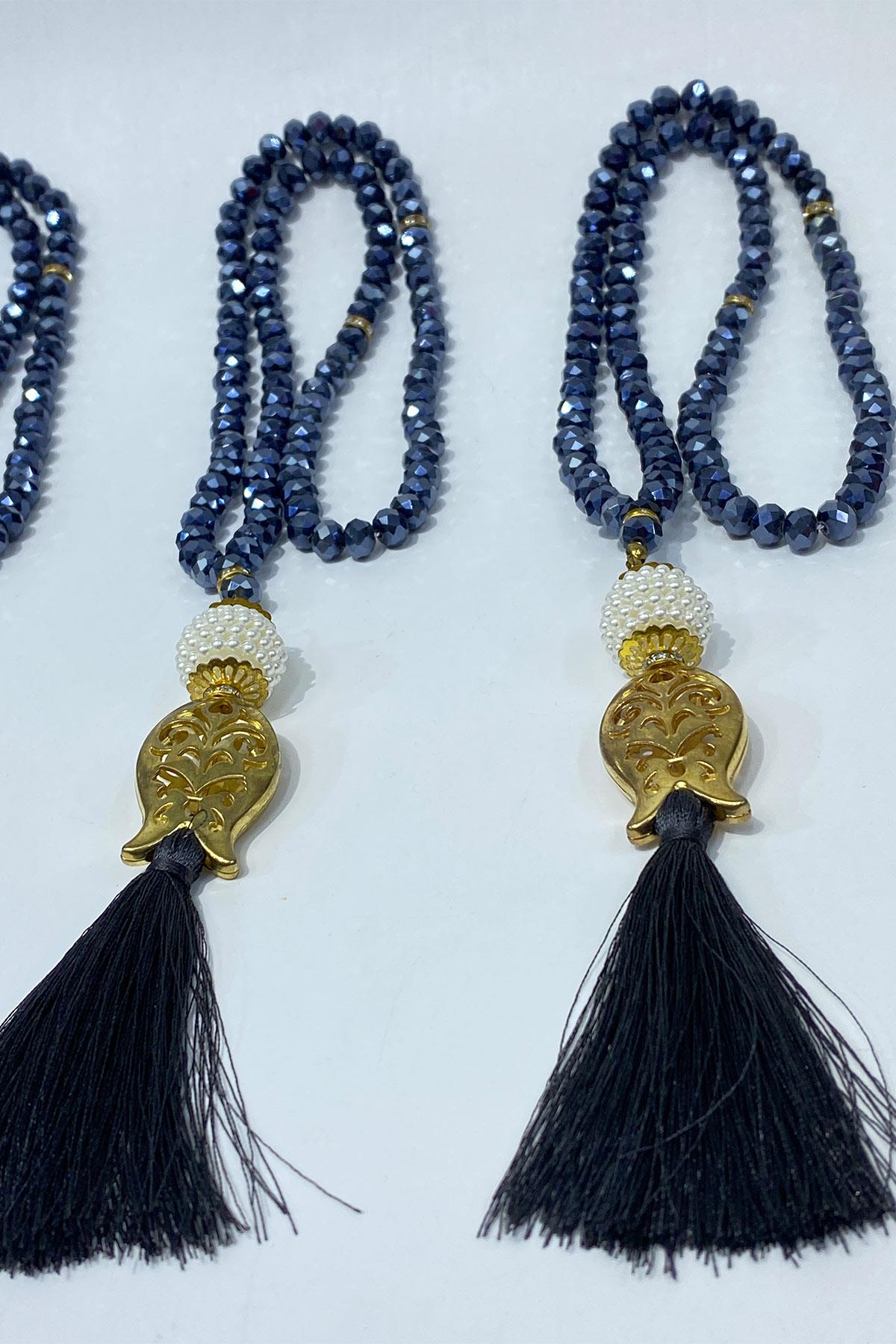 Hediyelik Laleli Püsküllü Kristal Boncuklu 99 Lu Namaz Tesbihi ( Mevlüt-sünnet-hac-umre)