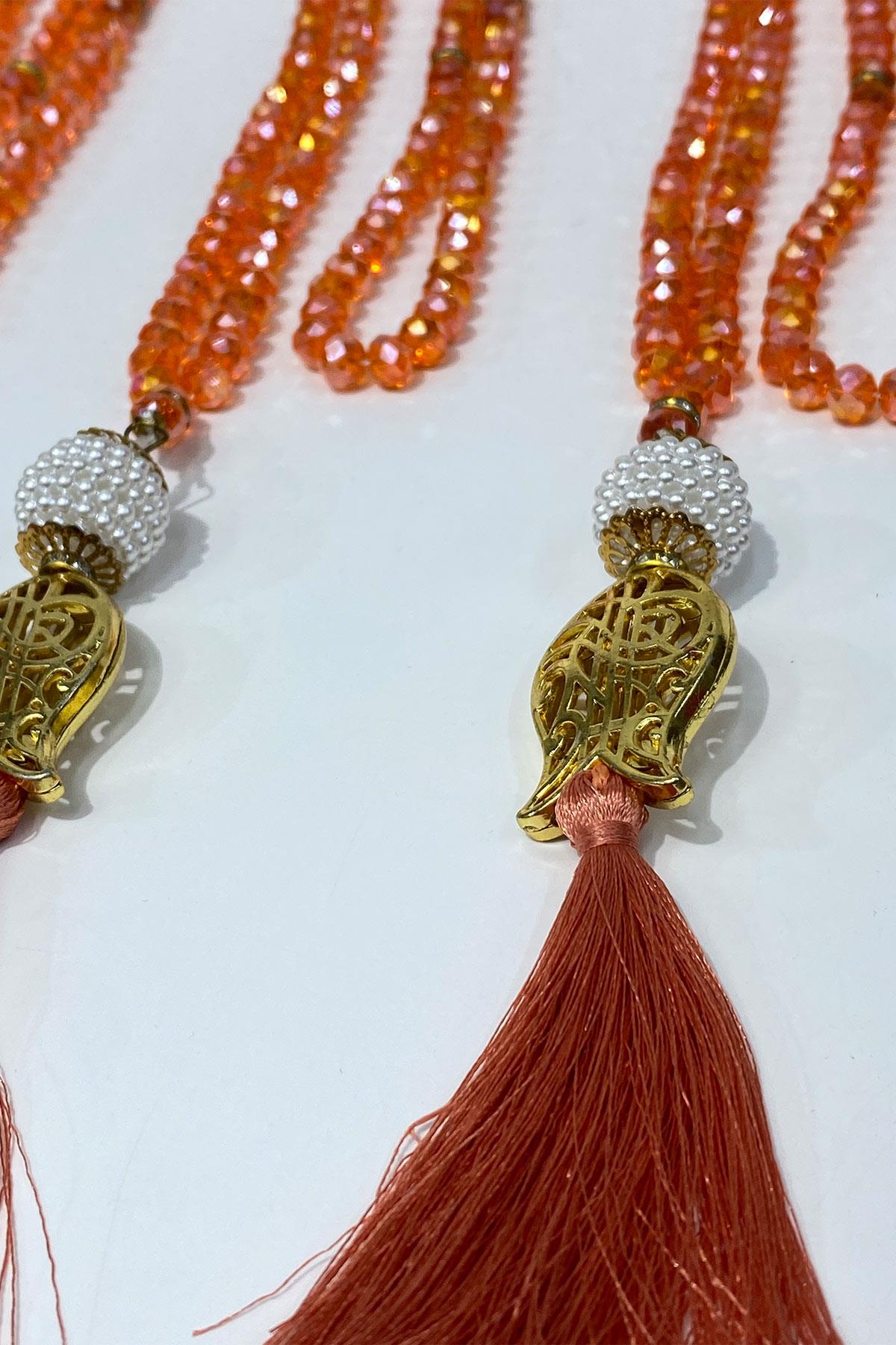 Hediyelik Laleli Püsküllü Kristal Boncuklu 99 Lu Namaz Tesbihi ( Mevlüt-sünnet-hac-umre)