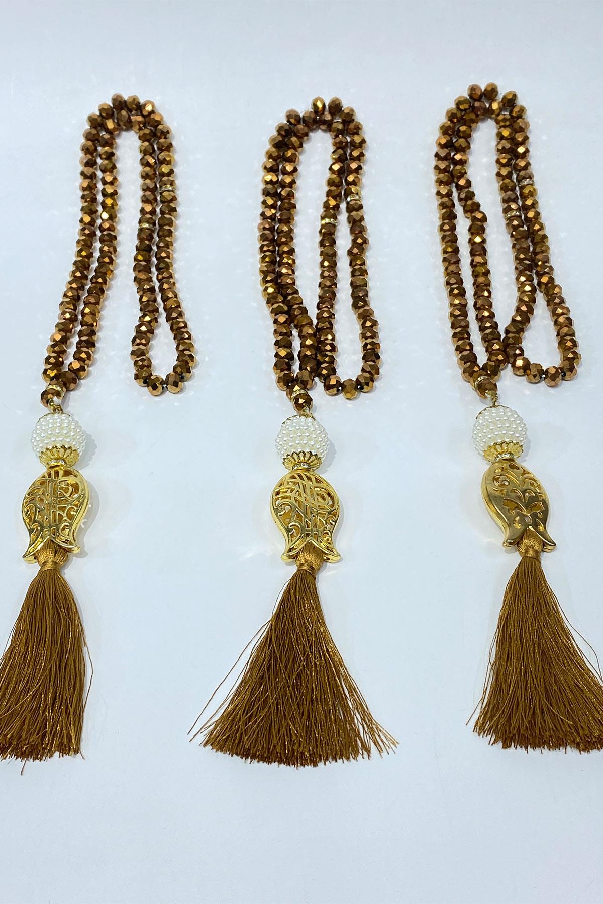 Hediyelik Laleli Püsküllü Kristal Boncuklu 99 Lu Namaz Tesbihi ( Mevlüt-sünnet-hac-umre)