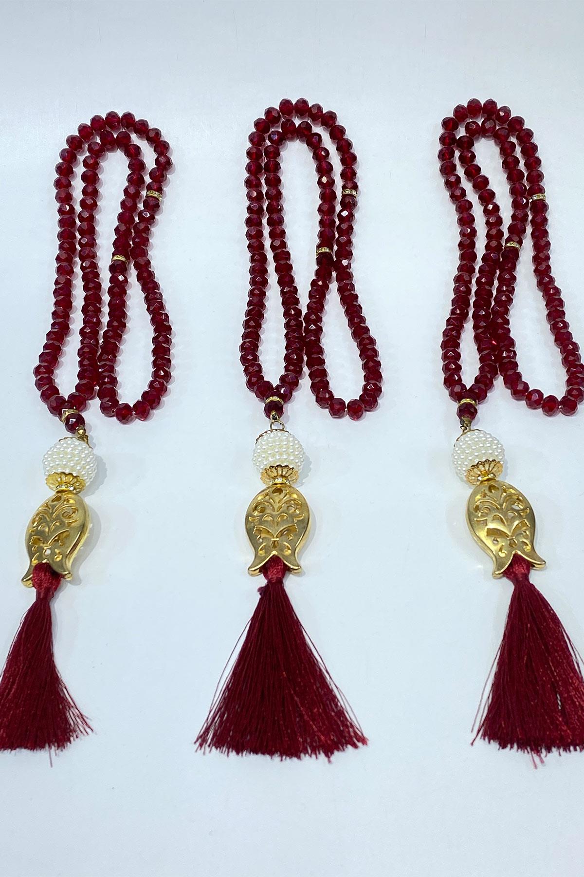 Hediyelik Laleli Püsküllü Kristal Boncuklu 99 Lu Namaz Tesbihi ( Mevlüt-sünnet-hac-umre)