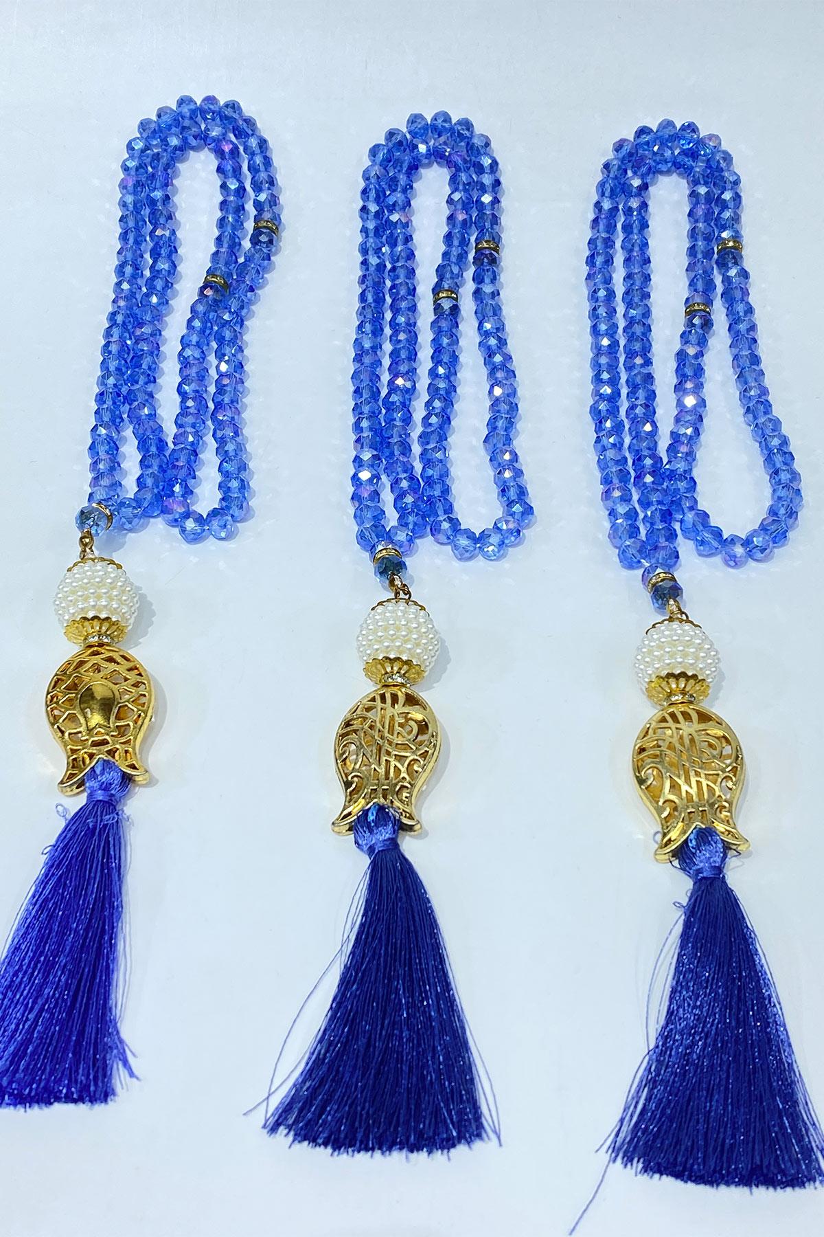 Hediyelik Laleli Püsküllü Kristal Boncuklu 99 Lu Namaz Tesbihi ( Mevlüt-sünnet-hac-umre)