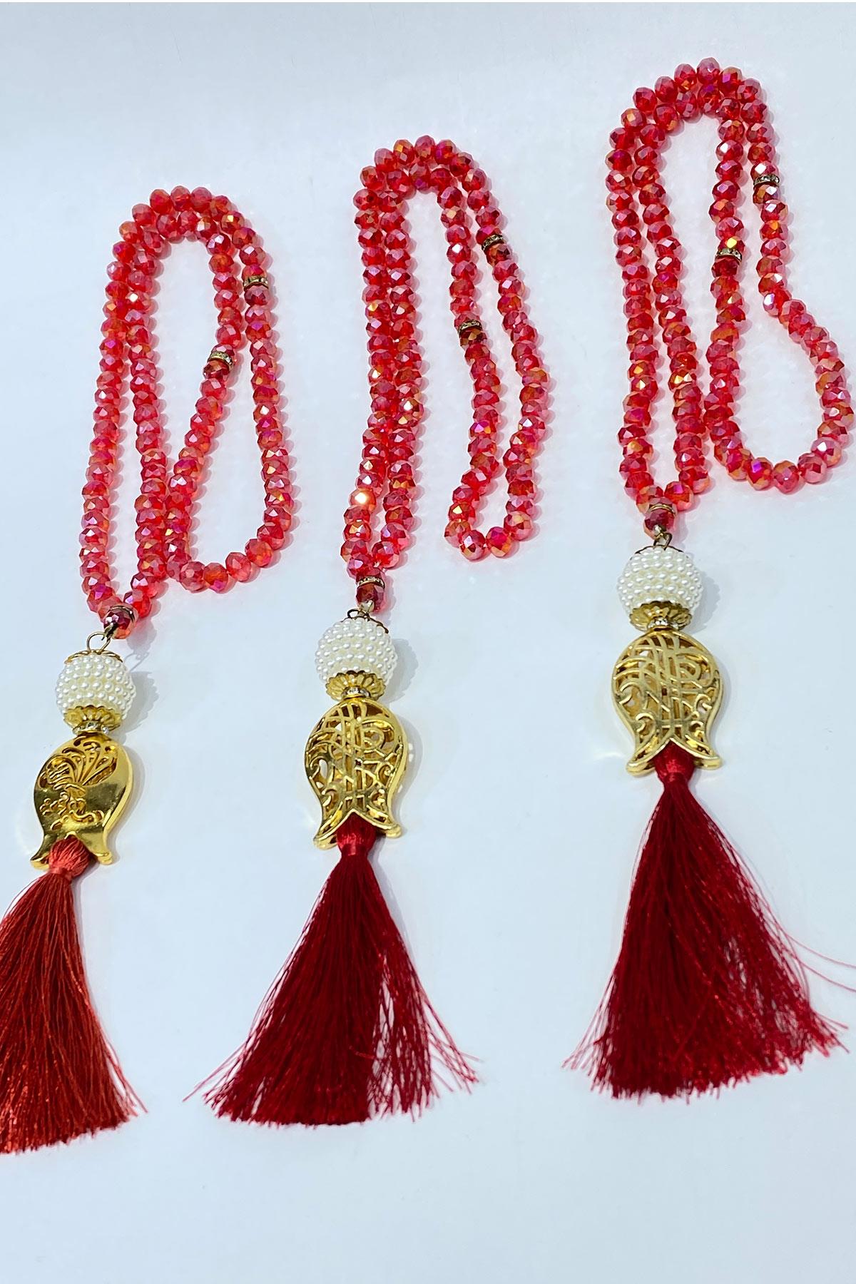 Hediyelik Laleli Püsküllü Kristal Boncuklu 99 Lu Namaz Tesbihi ( Mevlüt-sünnet-hac-umre)