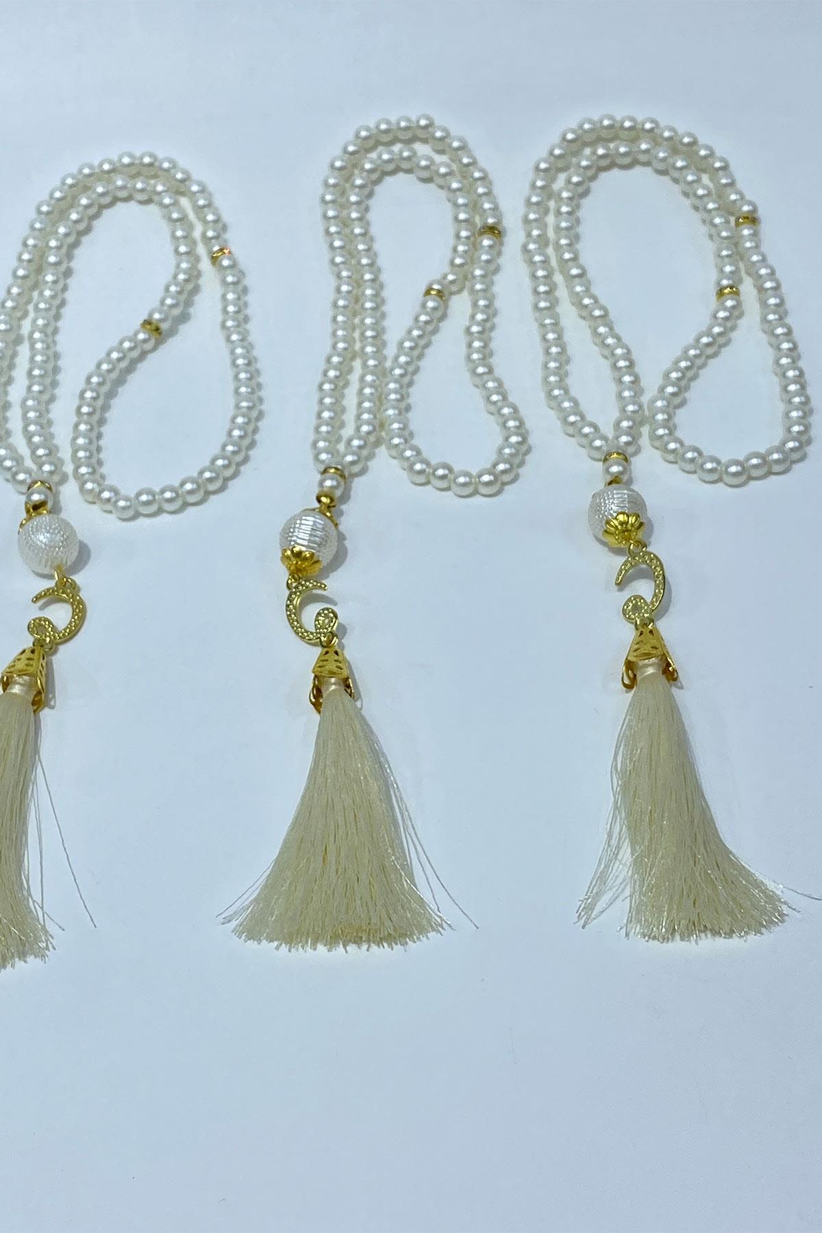 Hediyelik Laleli Püsküllü Kristal Boncuklu 99 Lu Namaz Tesbihi ( Mevlüt-sünnet-hac-umre)