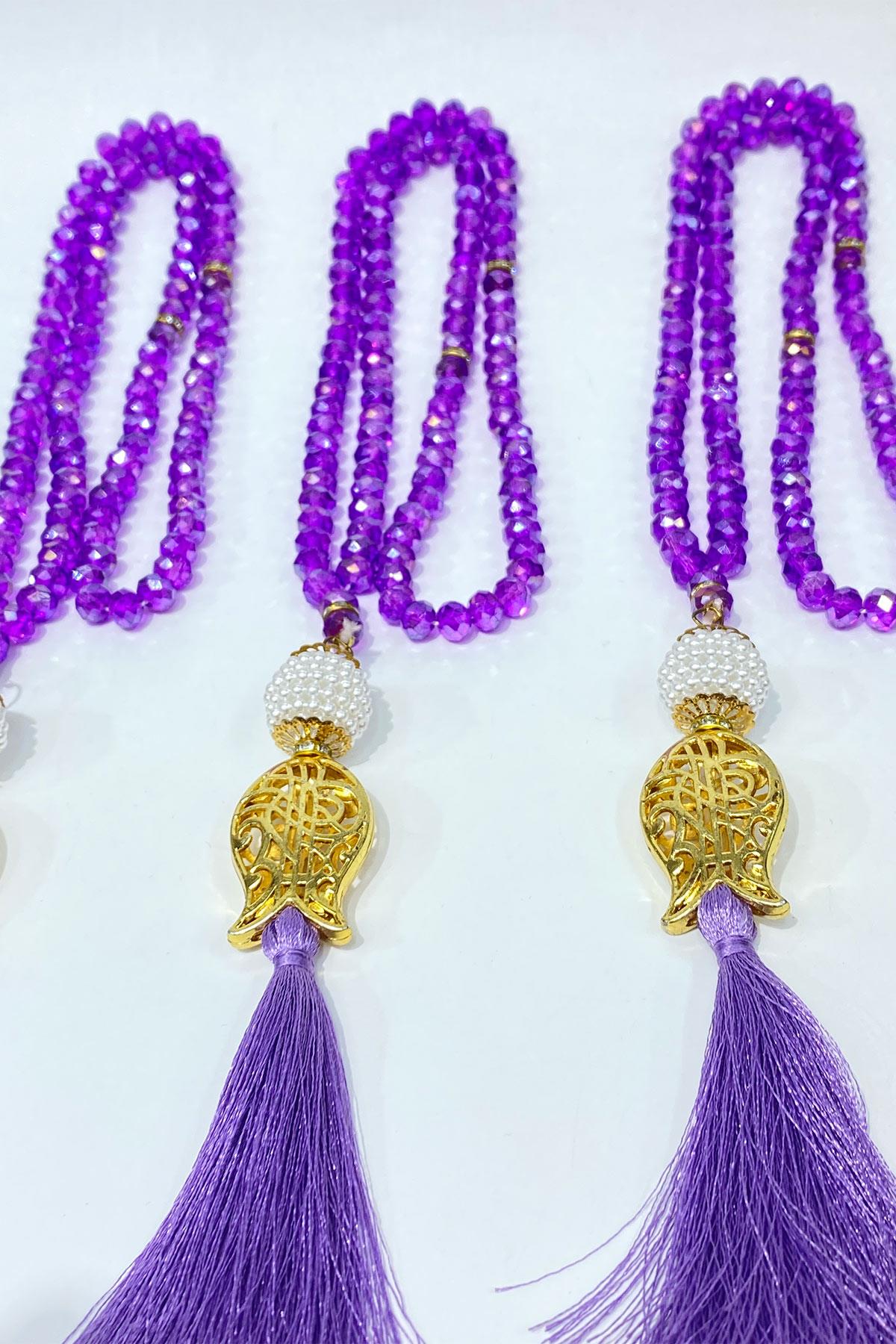 Hediyelik Laleli Püsküllü Kristal Boncuklu 99 Lu Namaz Tesbihi ( Mevlüt-sünnet-hac-umre)