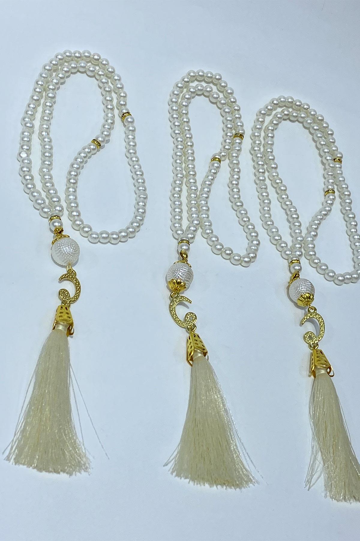 Hediyelik Laleli Püsküllü Kristal Boncuklu 99 Lu Namaz Tesbihi ( Mevlüt-sünnet-hac-umre)