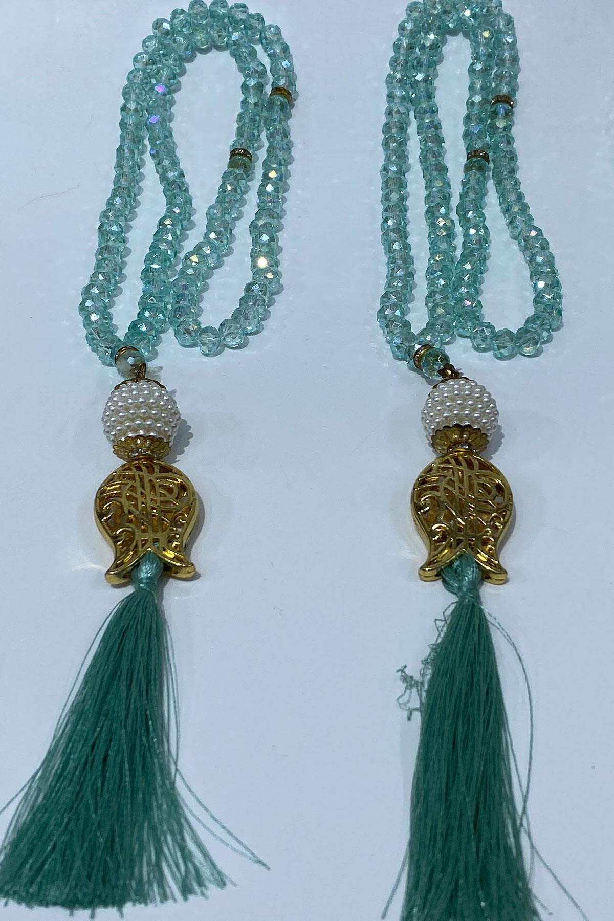 Hediyelik Laleli Püsküllü Kristal Boncuklu 99 Lu Namaz Tesbihi ( Mevlüt-sünnet-hac-umre)