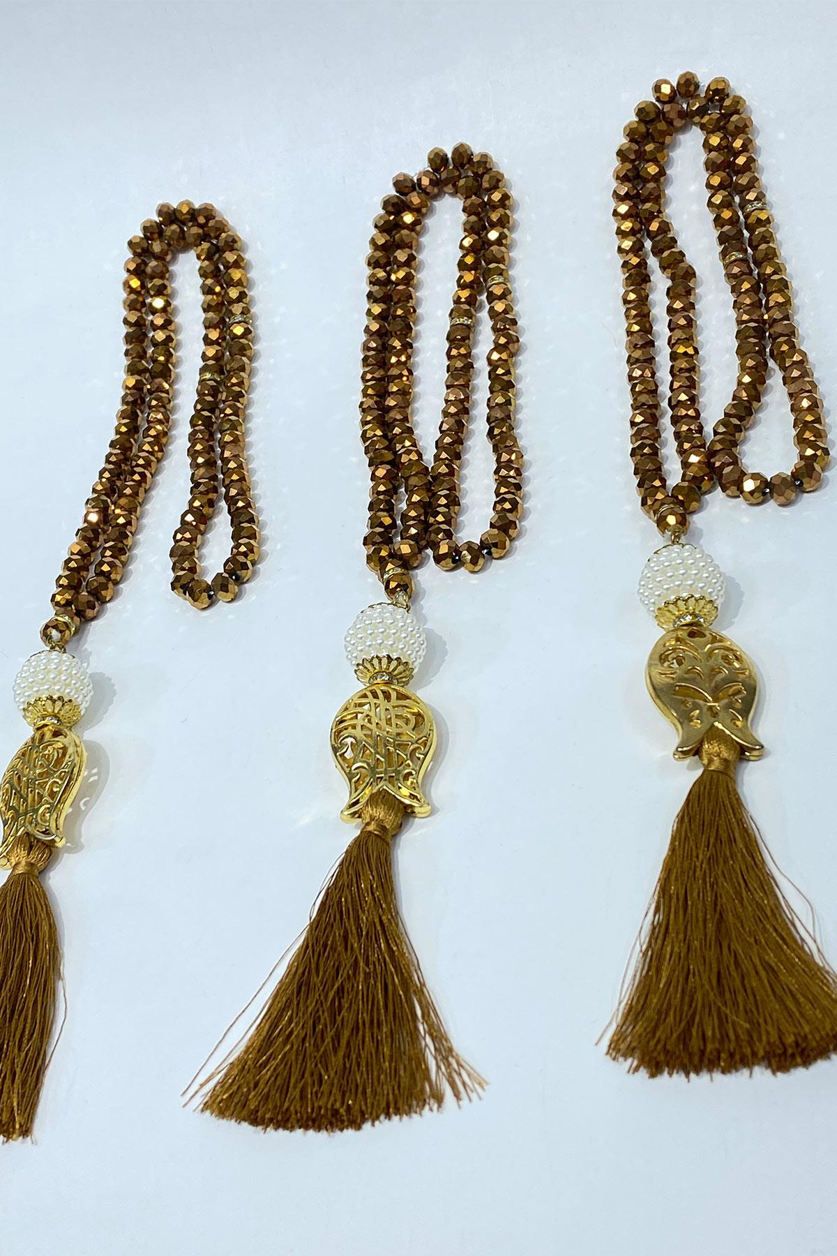 Hediyelik Laleli Püsküllü Kristal Boncuklu 99 Lu Namaz Tesbihi ( Mevlüt-sünnet-hac-umre)