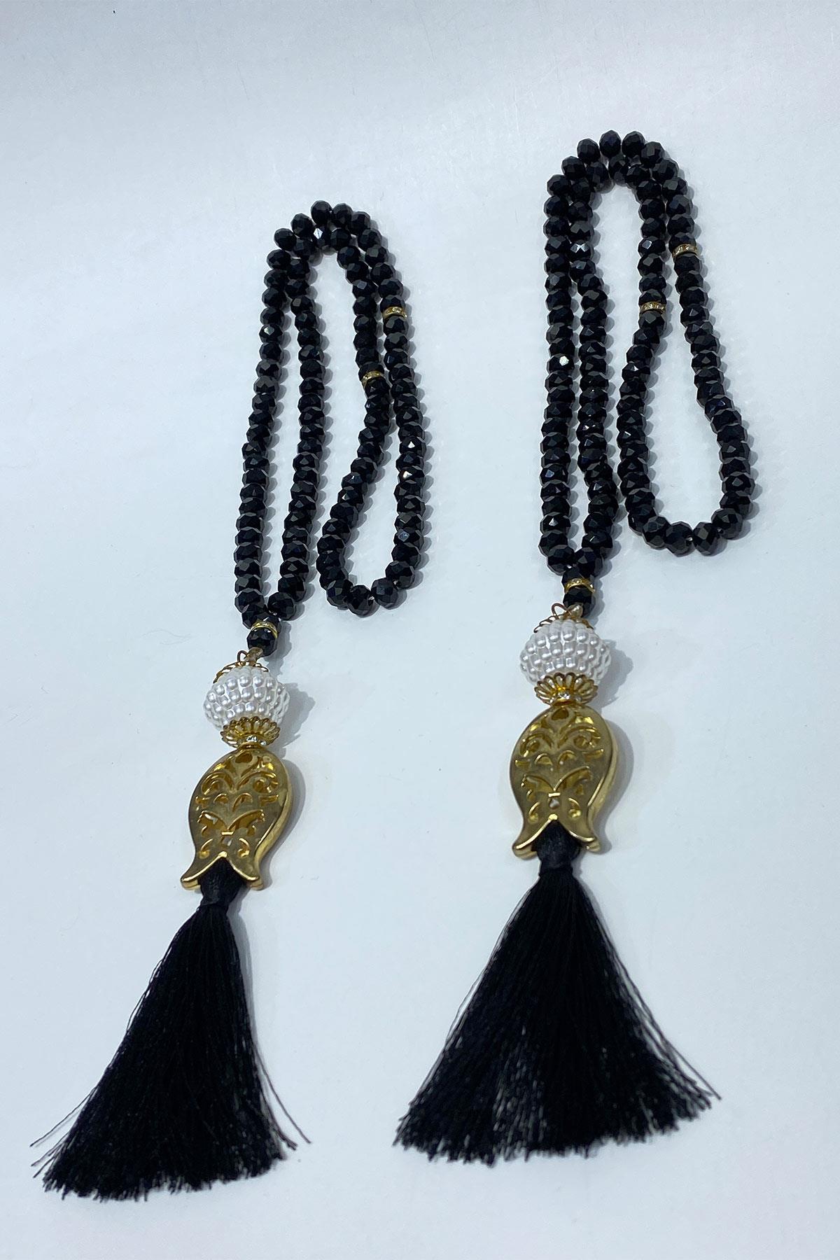 Hediyelik Laleli Püsküllü Kristal Boncuklu 99 Lu Namaz Tesbihi ( Mevlüt-sünnet-hac-umre)