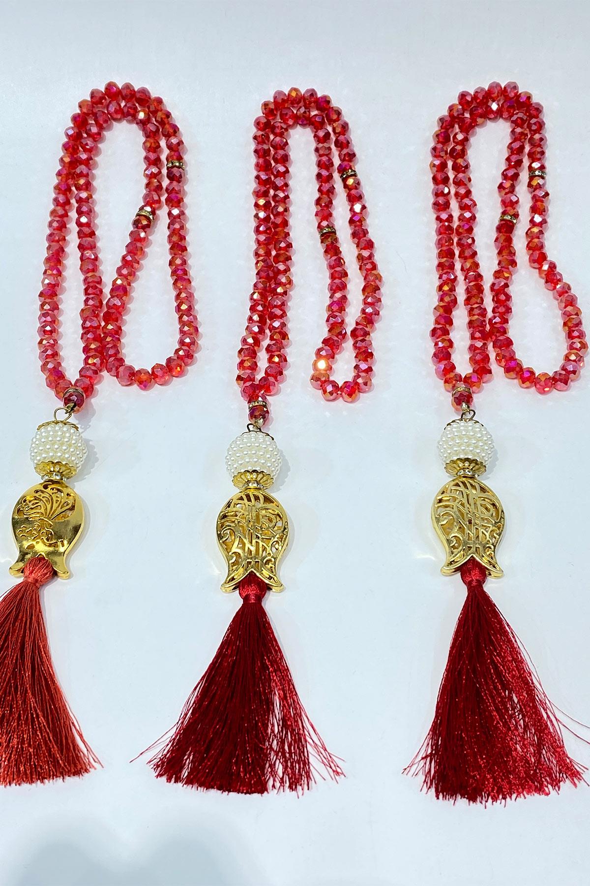 Hediyelik Laleli Püsküllü Kristal Boncuklu 99 Lu Namaz Tesbihi ( Mevlüt-sünnet-hac-umre)