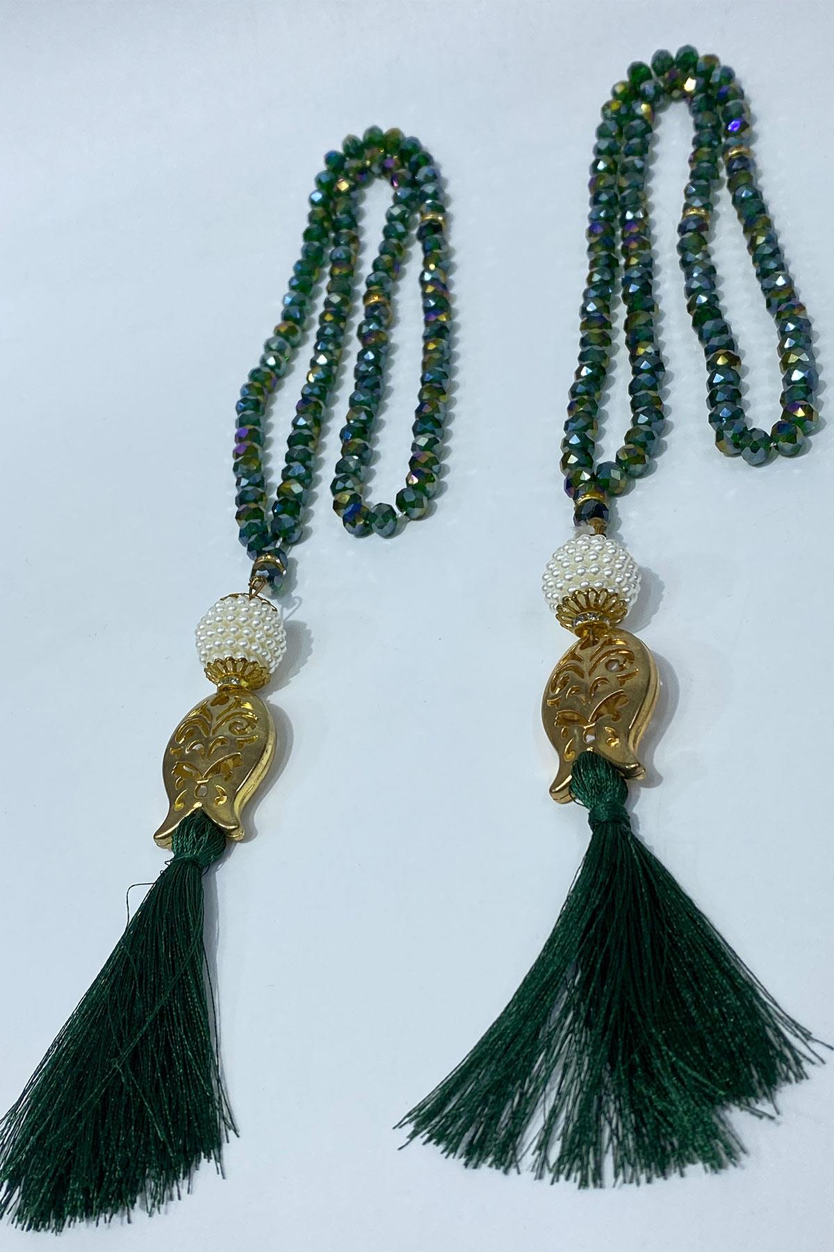 Hediyelik Laleli Püsküllü Kristal Boncuklu 99 Lu Namaz Tesbihi ( Mevlüt-sünnet-hac-umre)