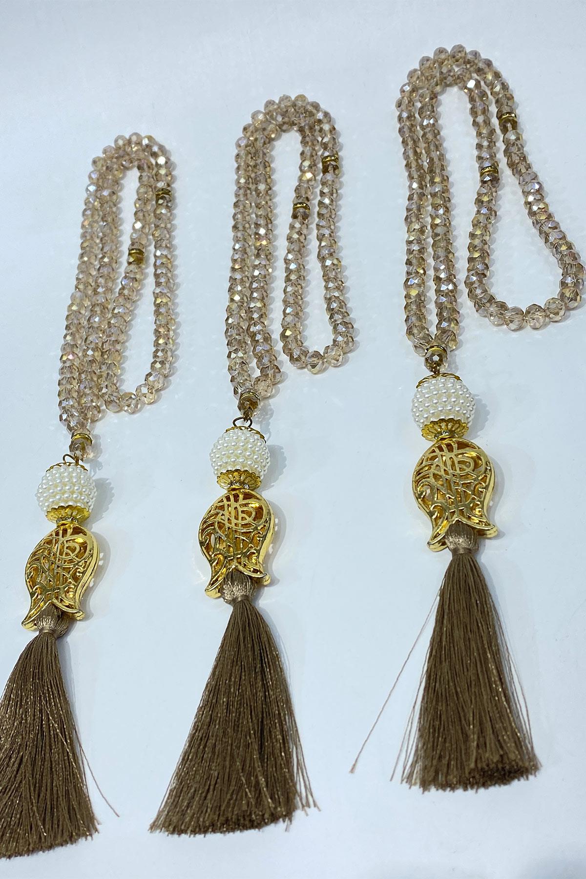 Hediyelik Laleli Püsküllü Kristal Boncuklu 99 Lu Namaz Tesbihi ( Mevlüt-sünnet-hac-umre)