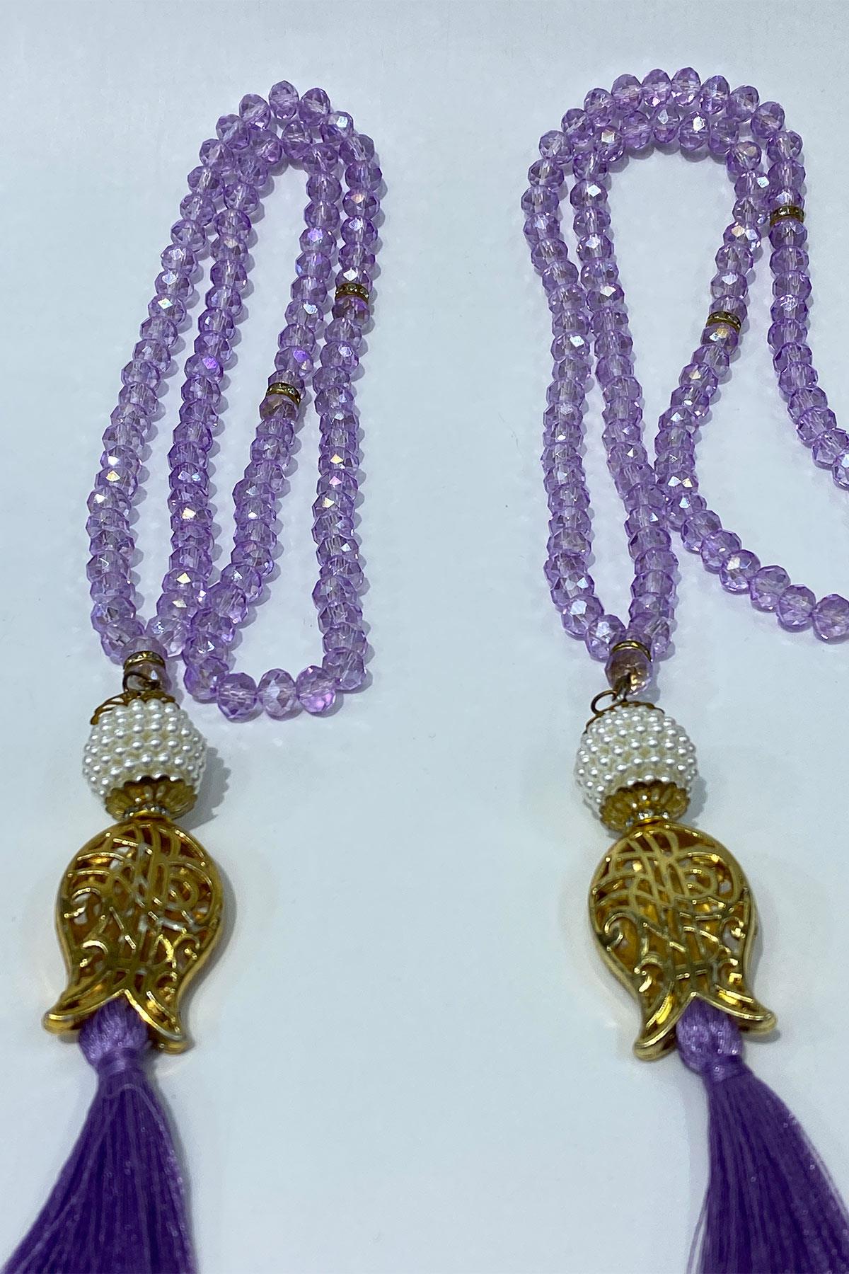 Hediyelik Laleli Püsküllü Kristal Boncuklu 99 Lu Namaz Tesbihi ( Mevlüt-sünnet-hac-umre)