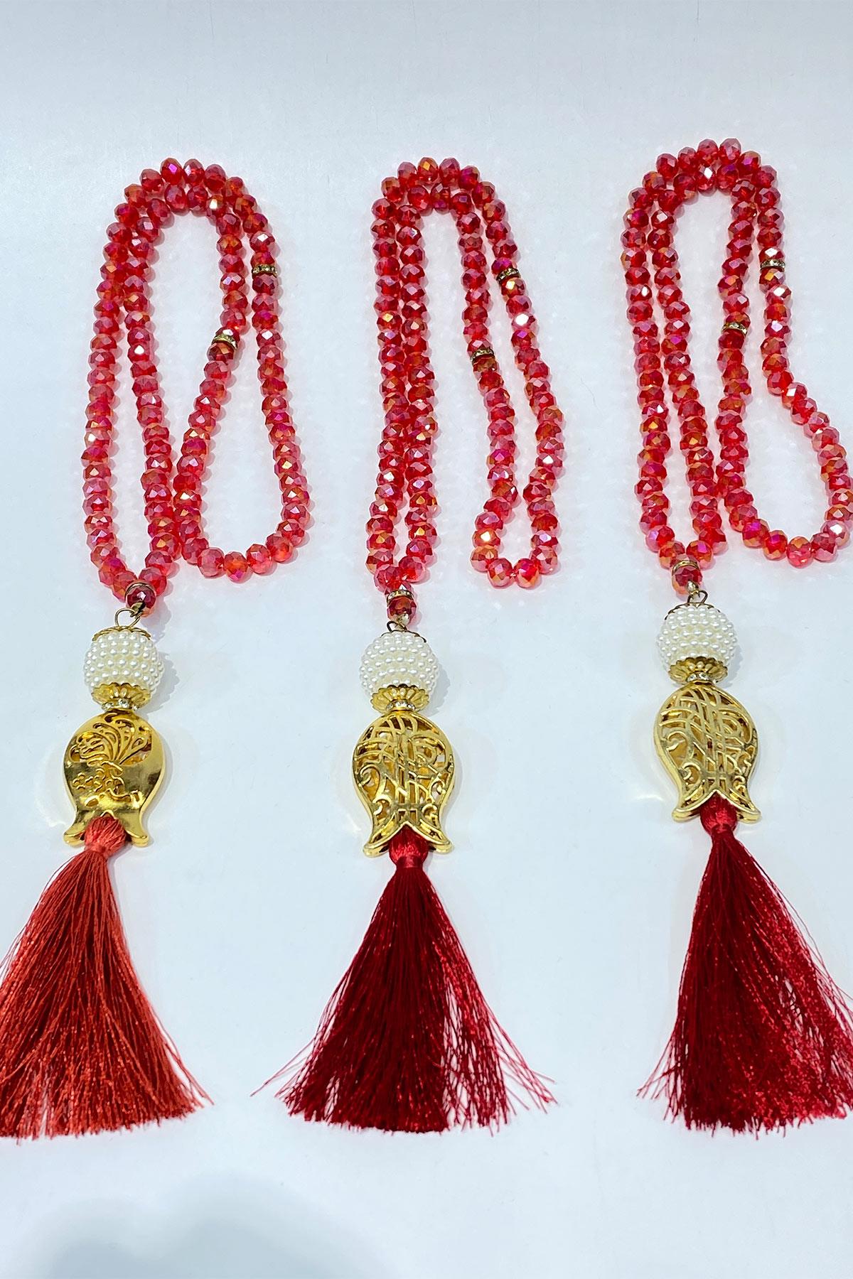 Hediyelik Laleli Püsküllü Kristal Boncuklu 99 Lu Namaz Tesbihi ( Mevlüt-sünnet-hac-umre)