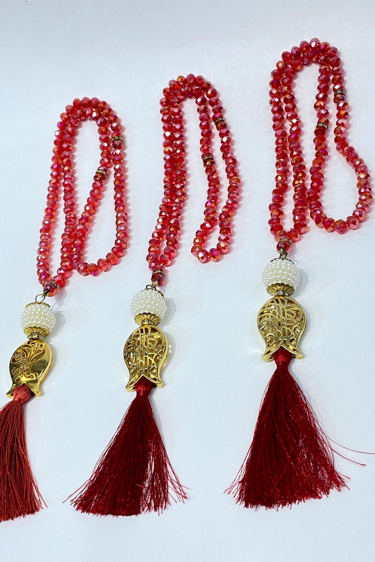 Hediyelik Laleli Püsküllü Kristal Boncuklu 99 Lu Namaz Tesbihi ( Mevlüt-sünnet-hac-umre)