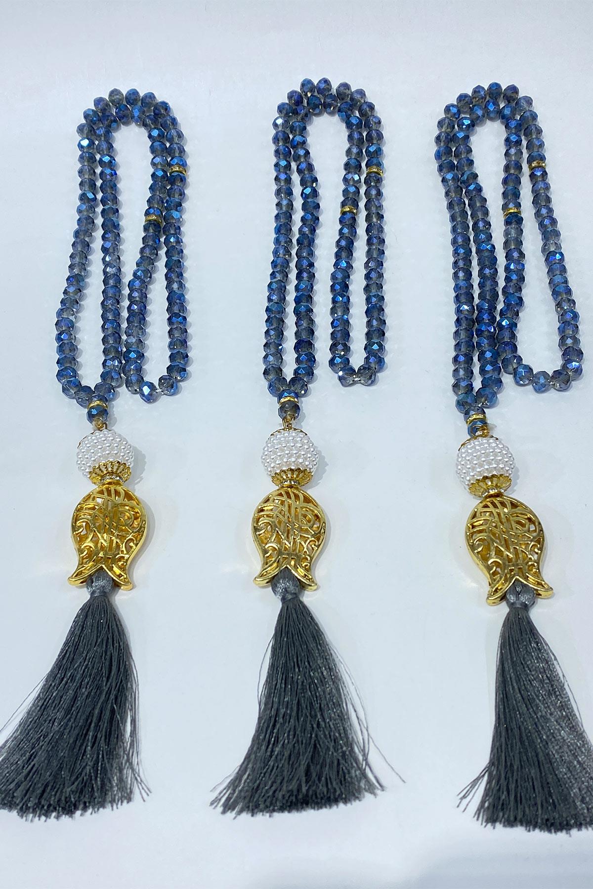 Hediyelik Laleli Püsküllü Kristal Boncuklu 99 Lu Namaz Tesbihi ( Mevlüt-sünnet-hac-umre)