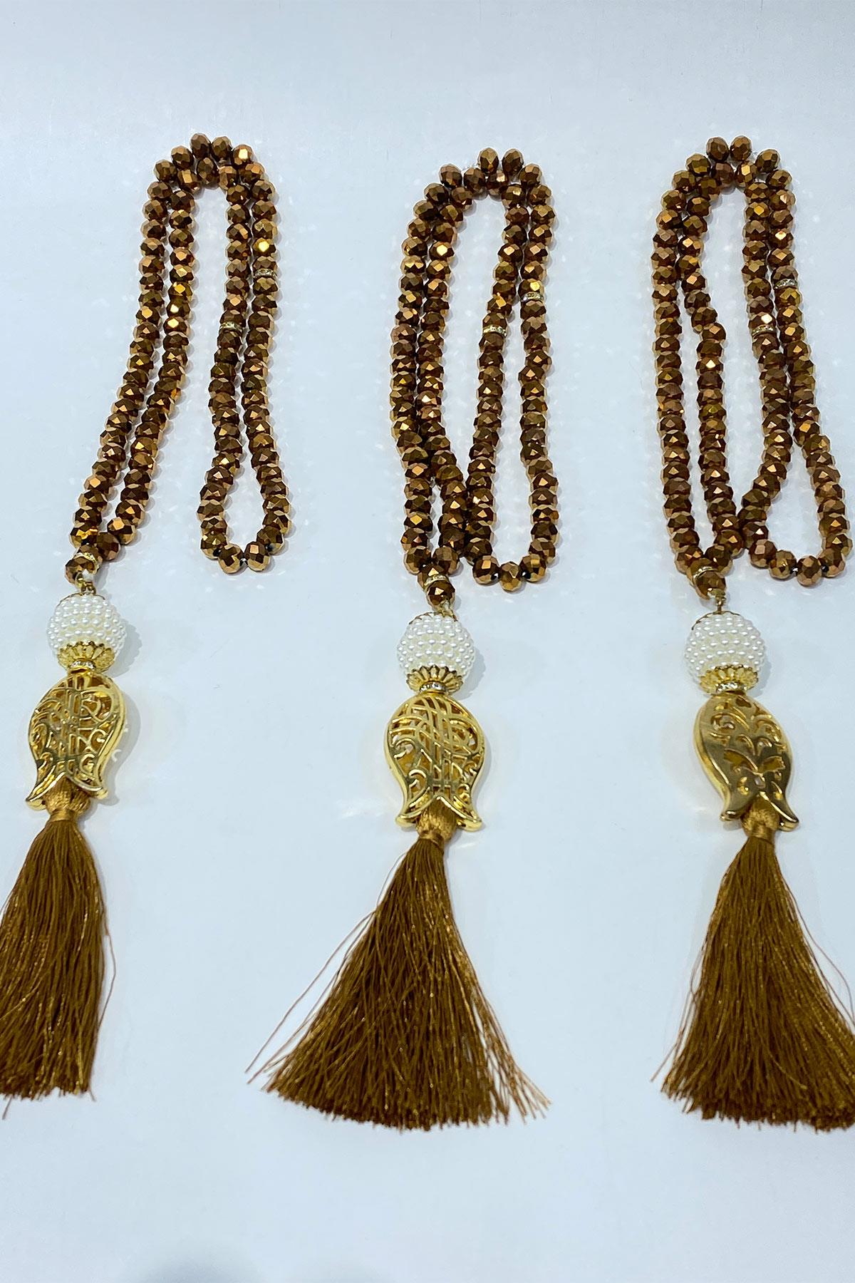 Hediyelik Laleli Püsküllü Kristal Boncuklu 99 Lu Namaz Tesbihi ( Mevlüt-sünnet-hac-umre)