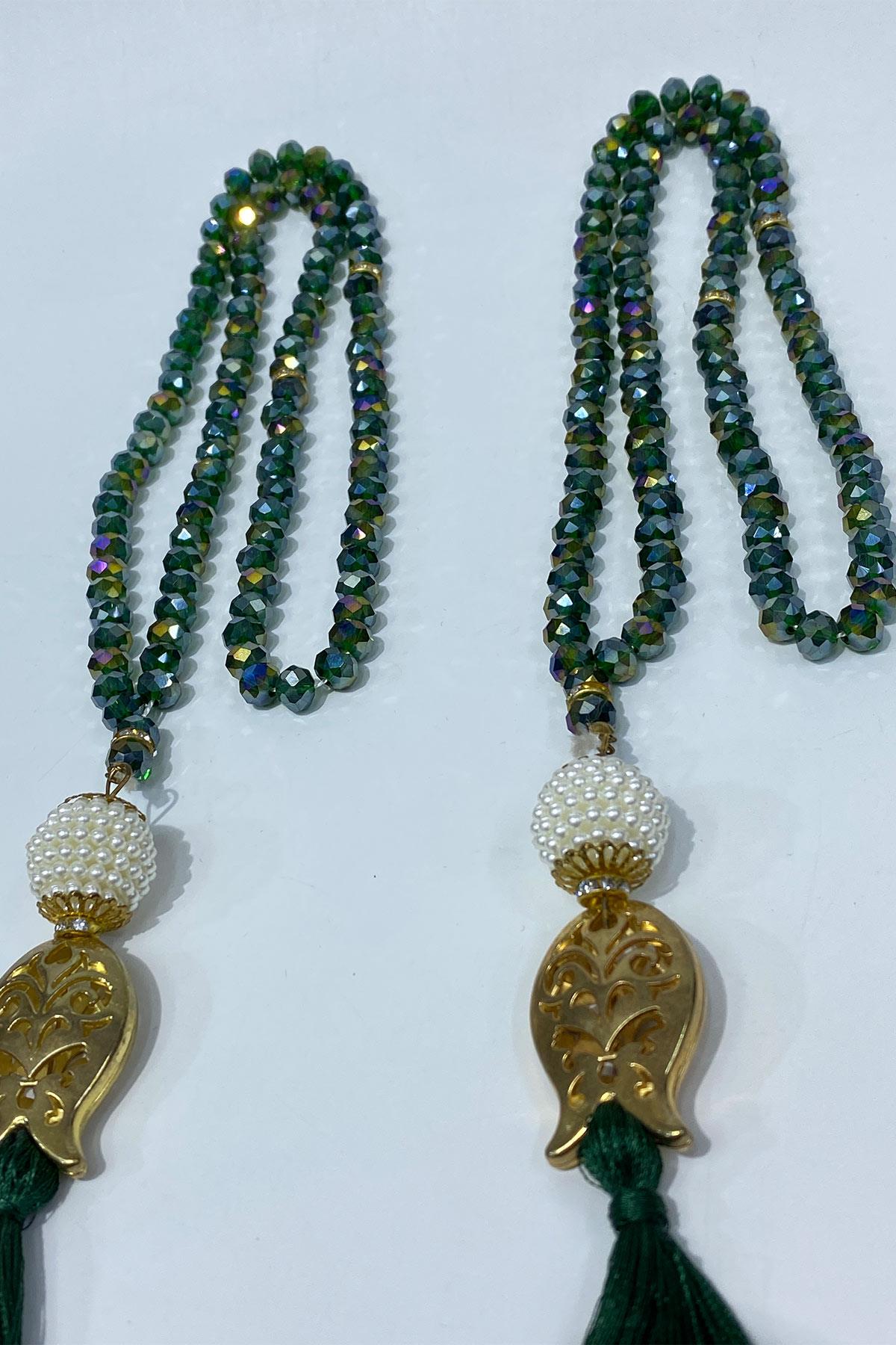 Hediyelik Laleli Püsküllü Kristal Boncuklu 99 Lu Namaz Tesbihi ( Mevlüt-sünnet-hac-umre)