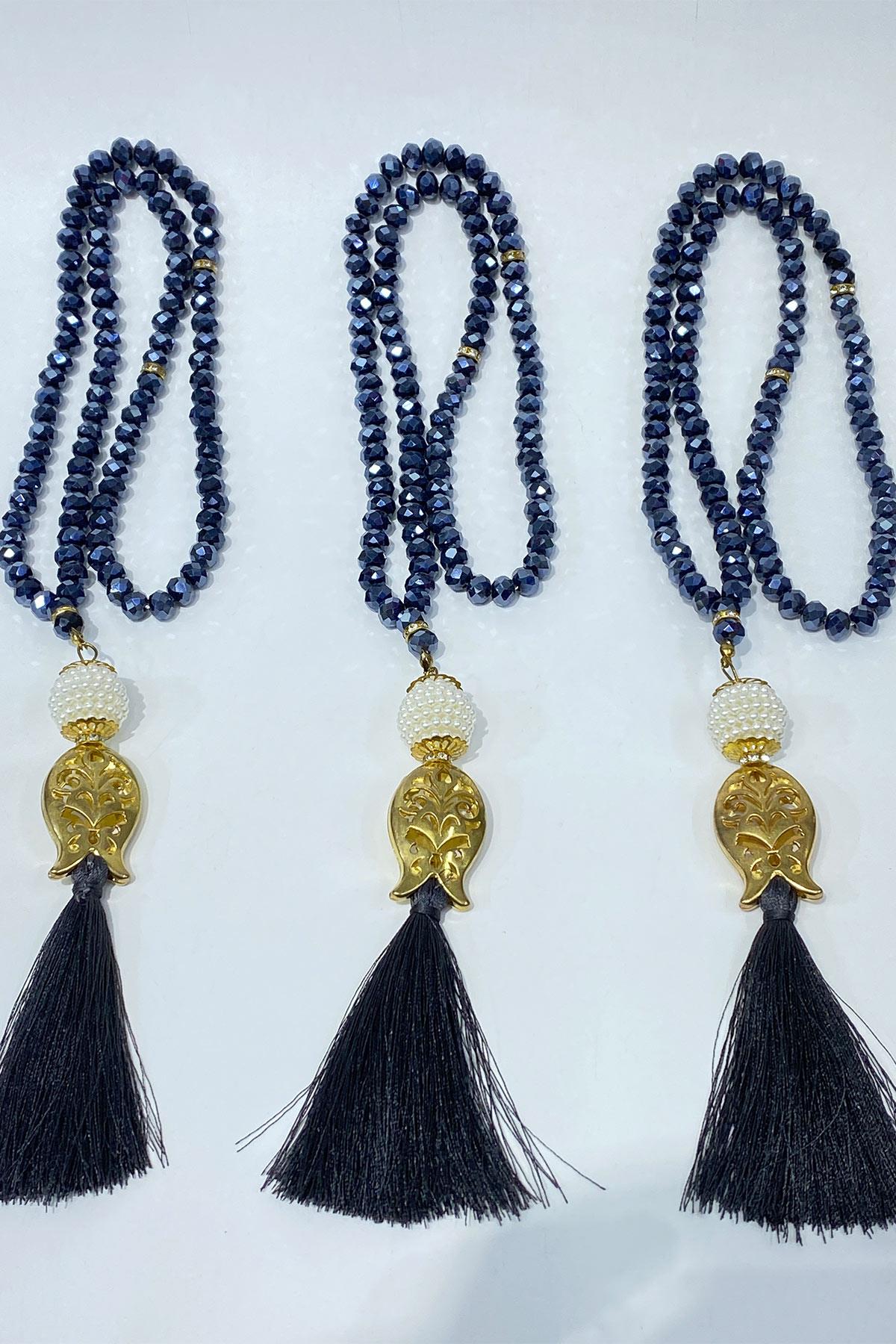 Hediyelik Laleli Püsküllü Kristal Boncuklu 99 Lu Namaz Tesbihi ( Mevlüt-sünnet-hac-umre)