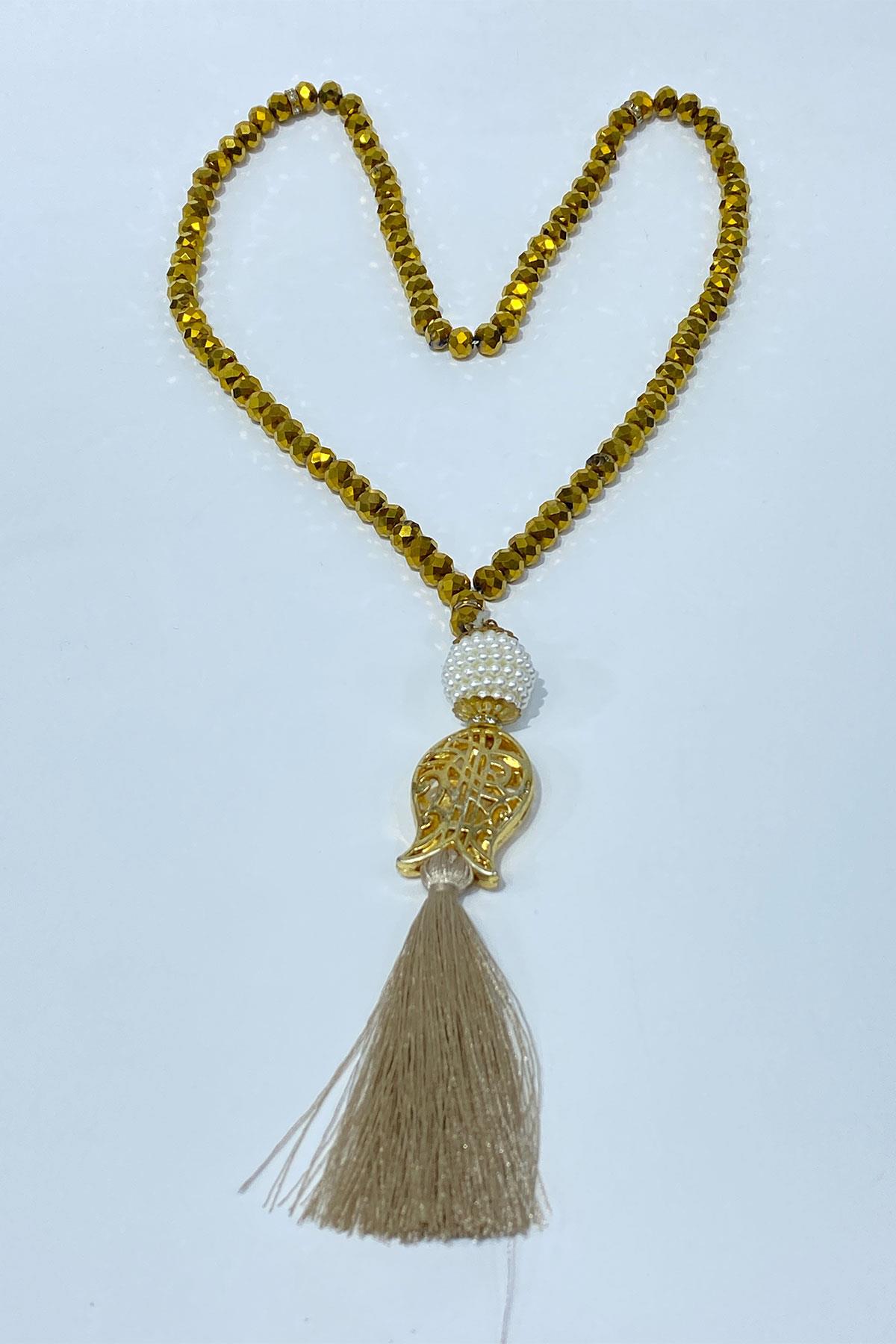 Hediyelik Laleli Püsküllü Kristal Boncuklu 99 Lu Namaz Tesbihi ( Mevlüt-sünnet-hac-umre)