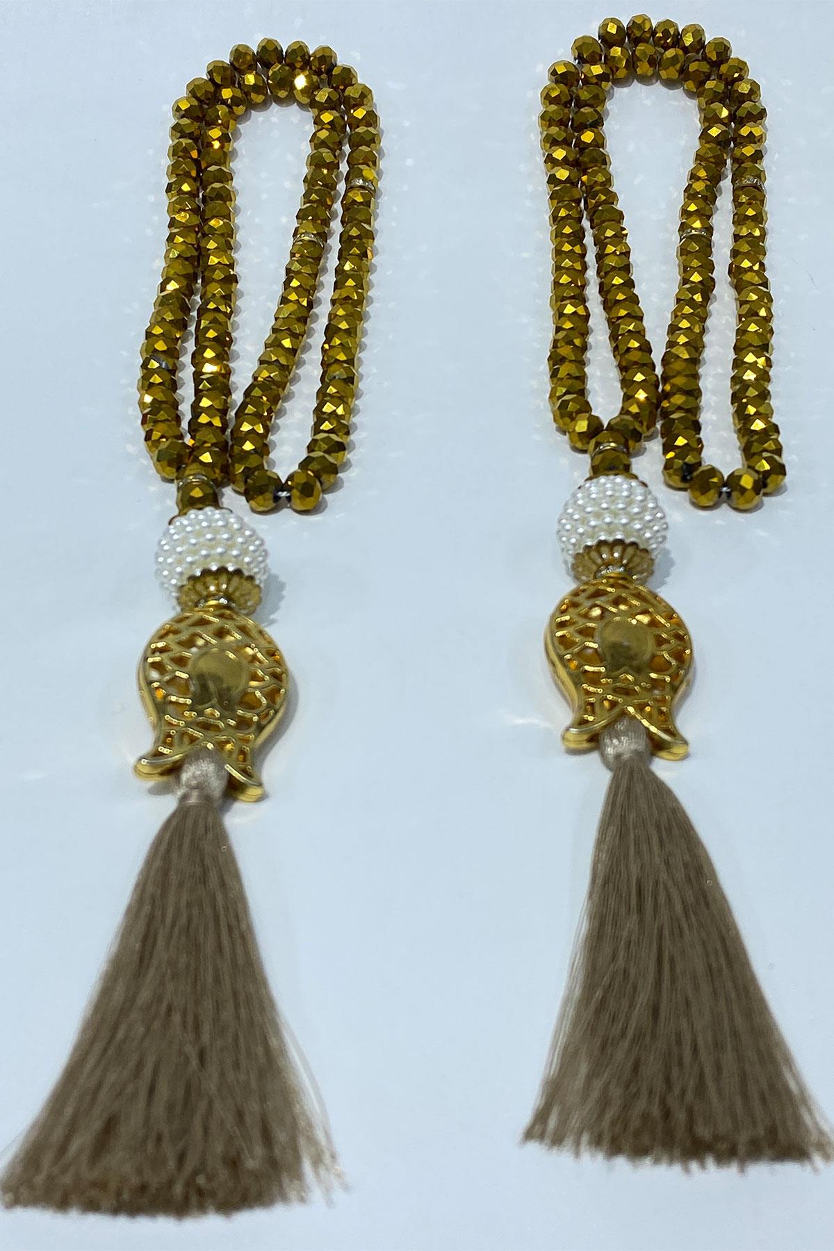 Hediyelik Laleli Püsküllü Kristal Boncuklu 99 Lu Namaz Tesbihi ( Mevlüt-sünnet-hac-umre)