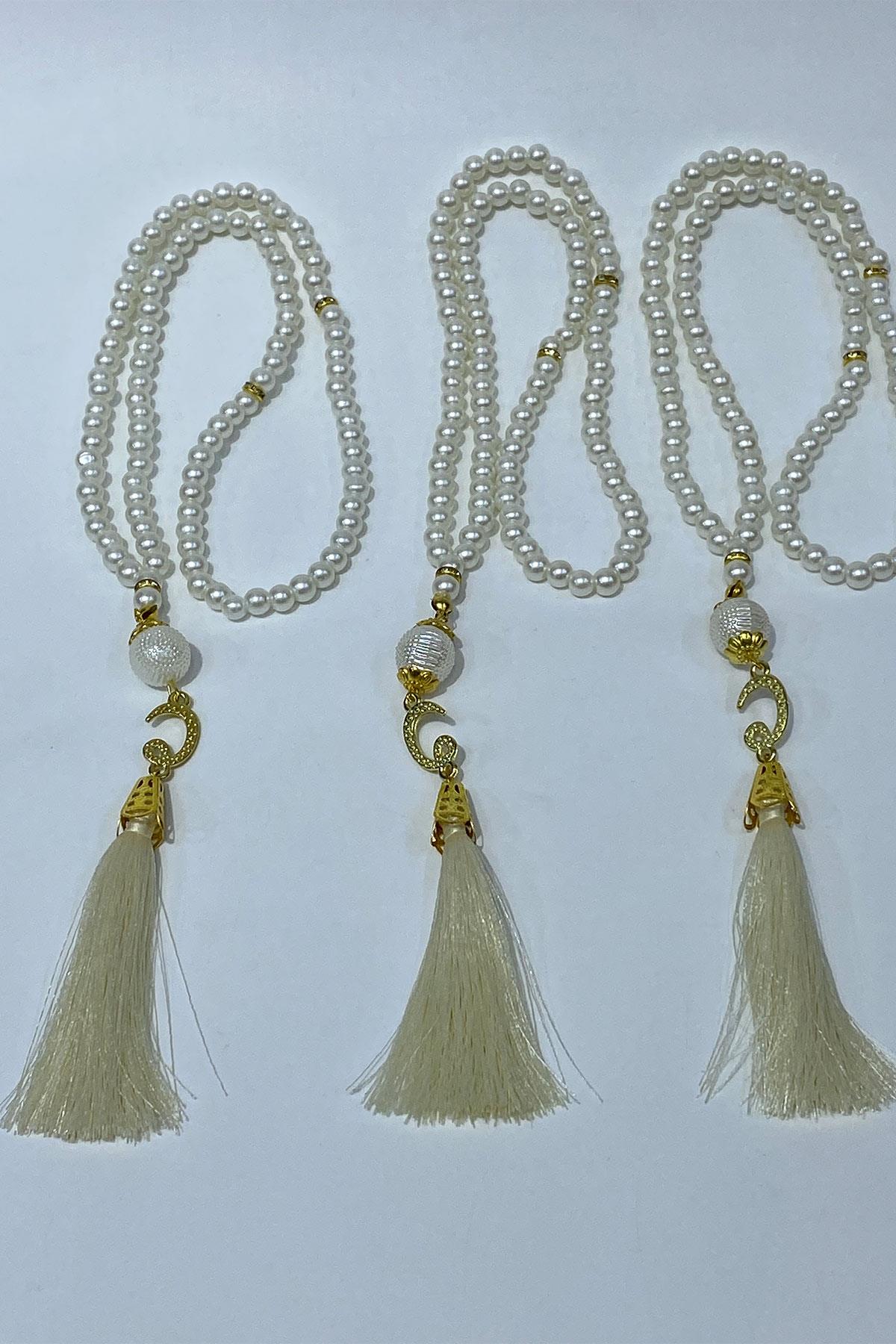 Hediyelik Laleli Püsküllü Kristal Boncuklu 99 Lu Namaz Tesbihi ( Mevlüt-sünnet-hac-umre)