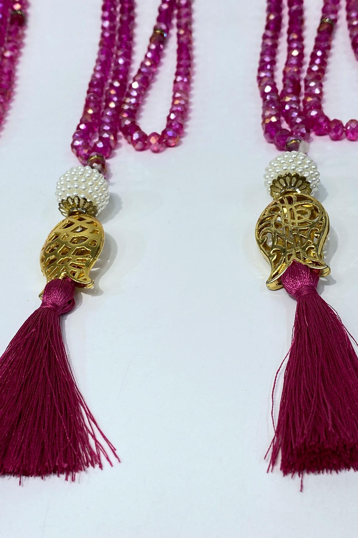 Hediyelik Laleli Püsküllü Kristal Boncuklu 99 Lu Namaz Tesbihi ( Mevlüt-sünnet-hac-umre)