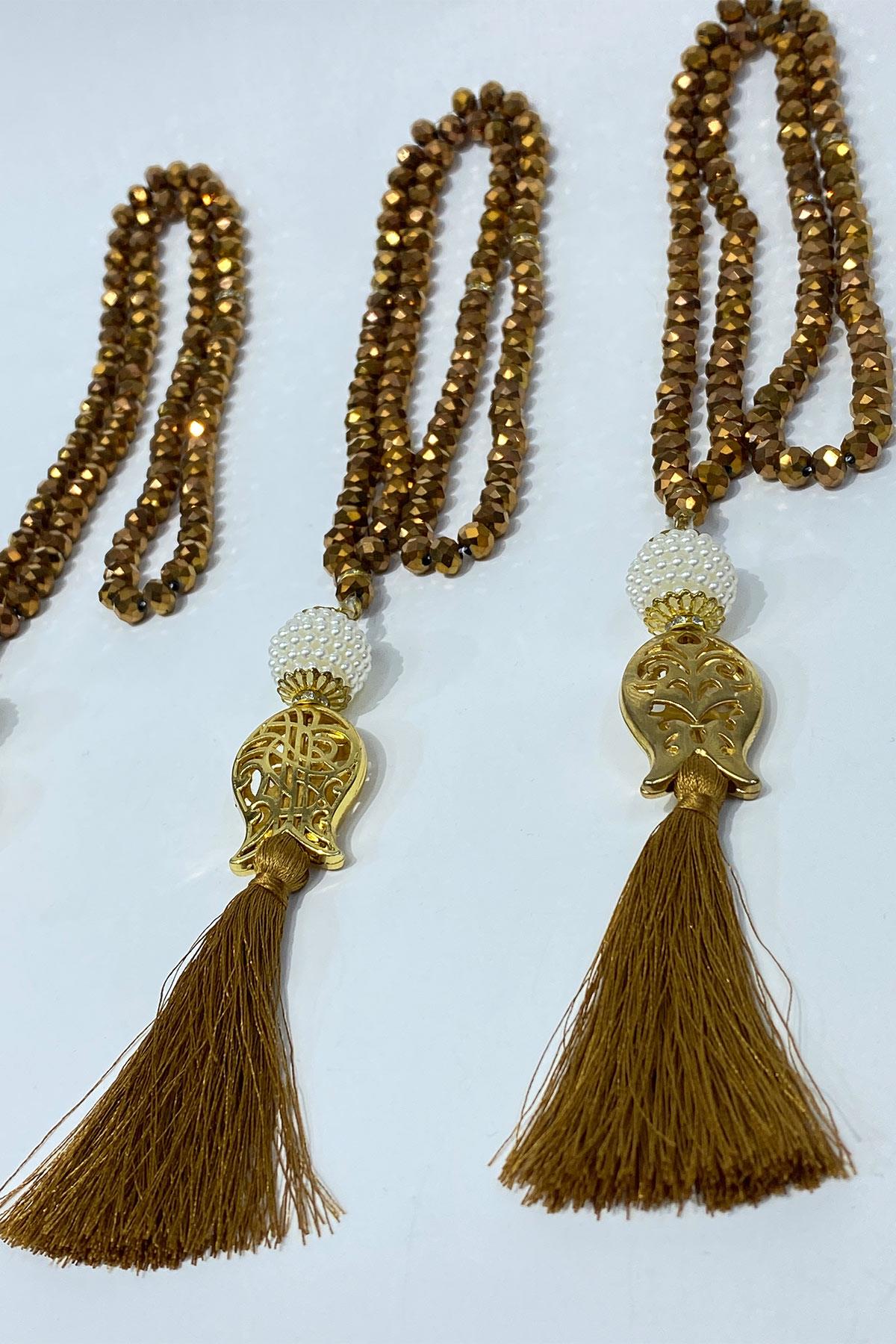 Hediyelik Laleli Püsküllü Kristal Boncuklu 99 Lu Namaz Tesbihi ( Mevlüt-sünnet-hac-umre)