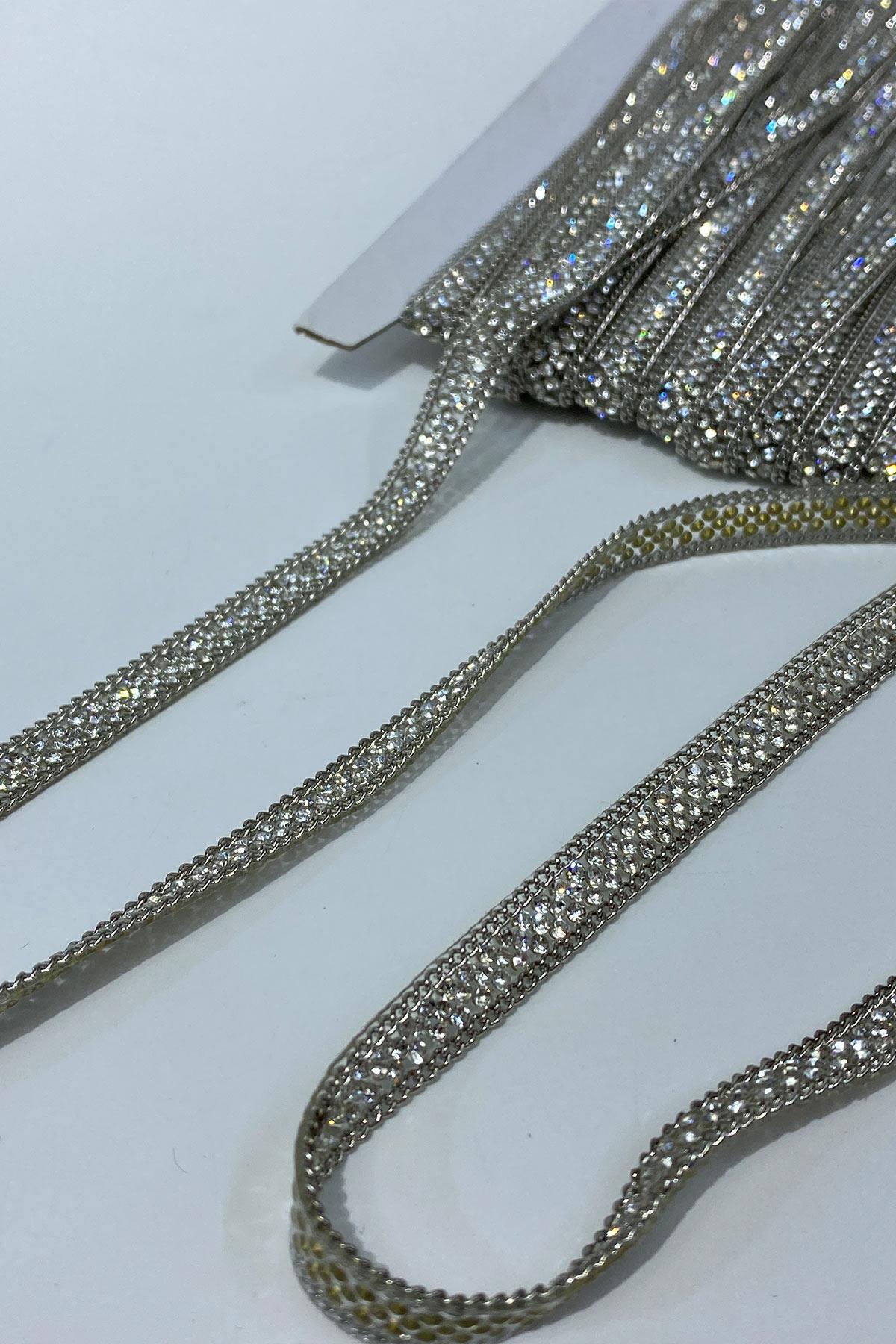 İnce Gümüş Zincirli Ütüyle Yapışan Şerit Aplik