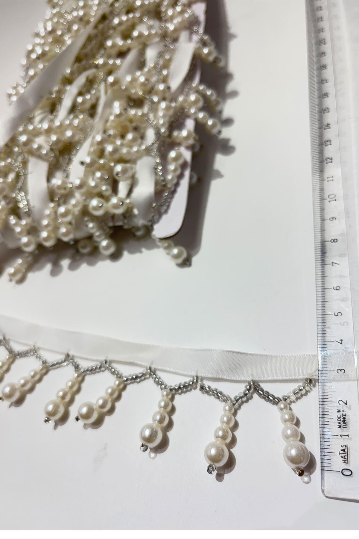 İnci Boncuklu Dekoratif Saçak Şerit Püskül 