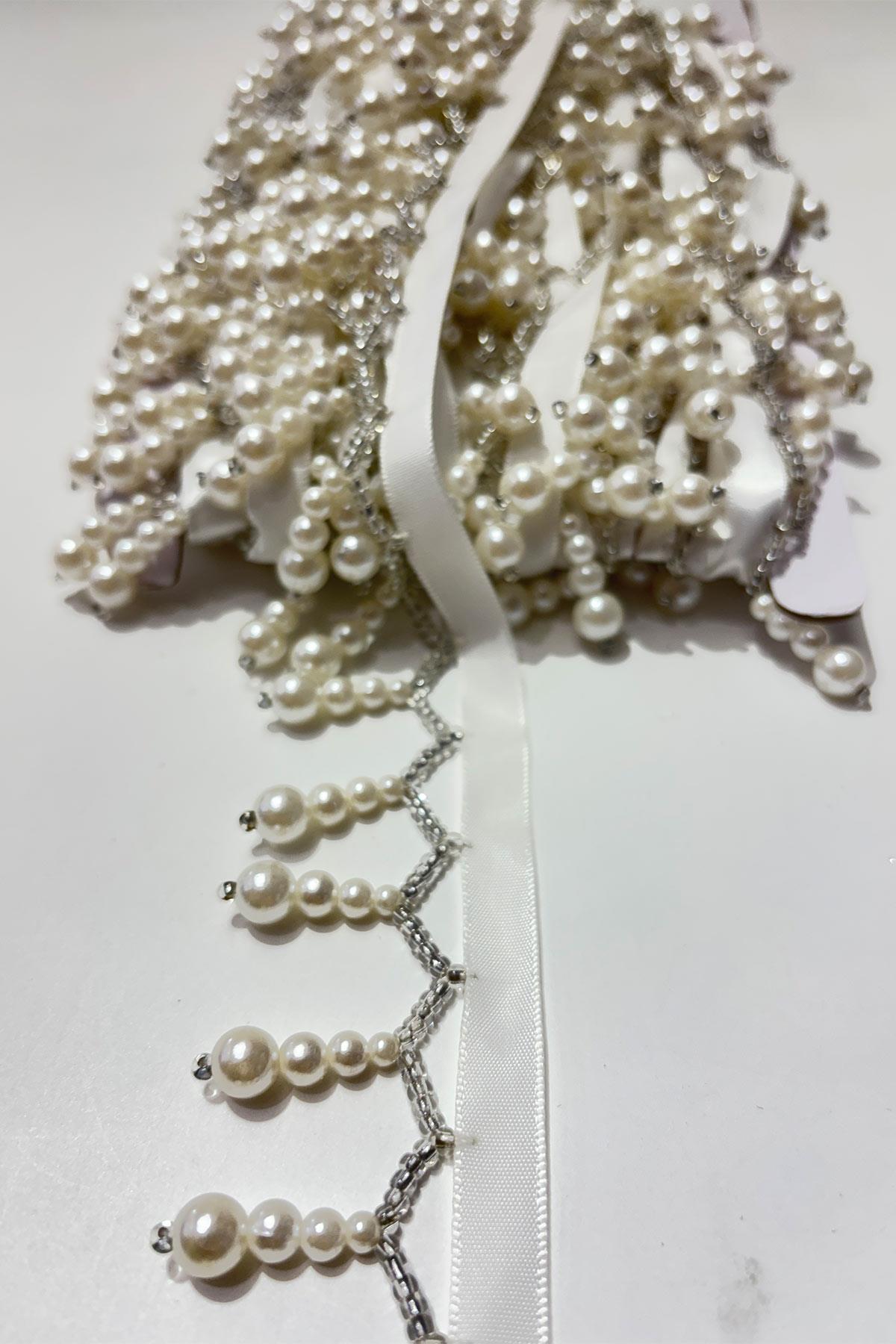 İnci Boncuklu Dekoratif Saçak Şerit Püskül 