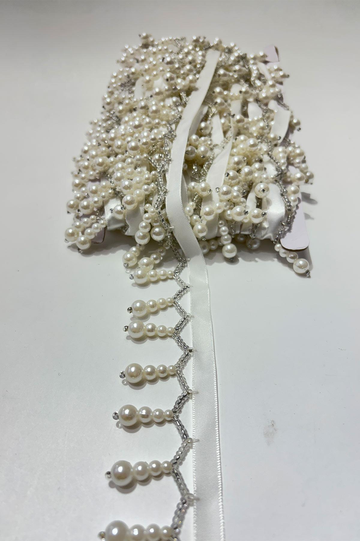 İnci Boncuklu Dekoratif Saçak Şerit Püskül 