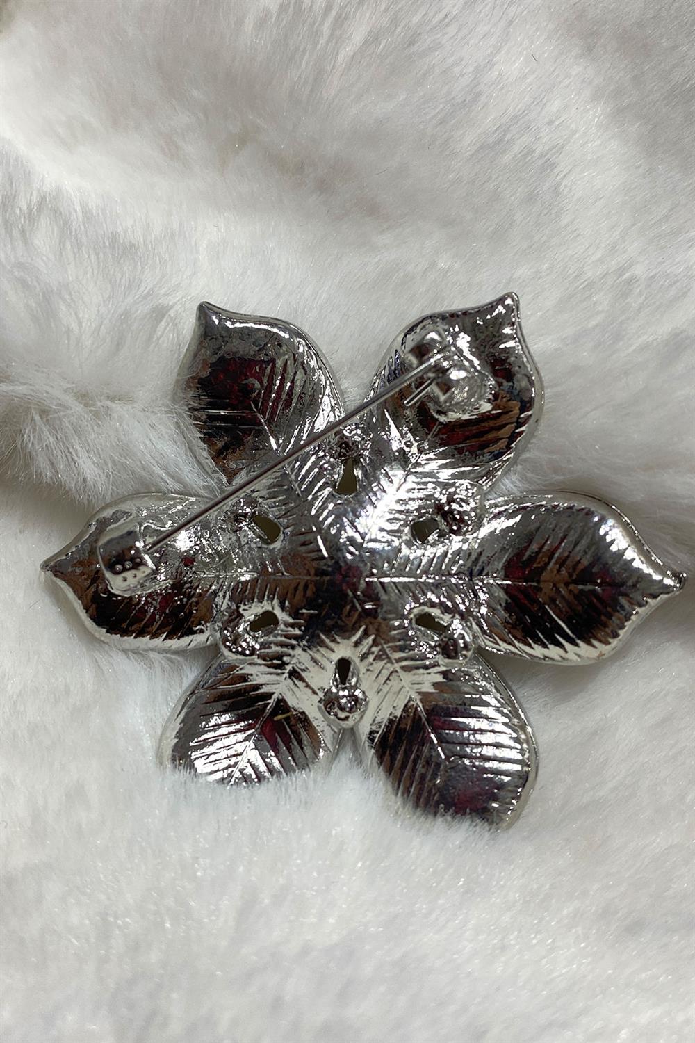 İncili Çiçek Taşlı Elbise Broşu Yaka İğnesi