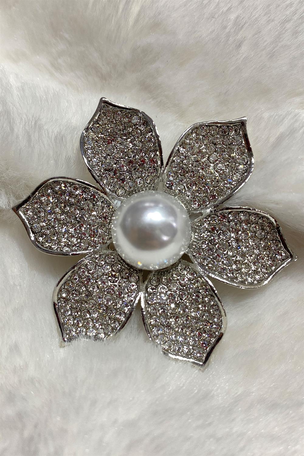 İncili Çiçek Taşlı Elbise Broşu Yaka İğnesi