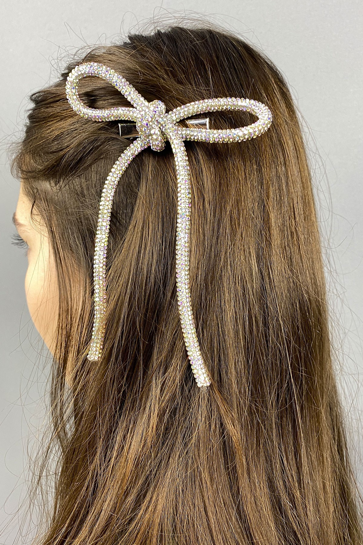Janjanlı Gümüş Full Taşlı Tasarım Fiyonk Saç Tokası