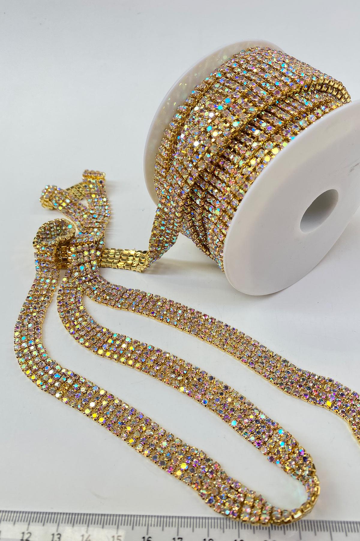 Janjanlı Parlak 4 Sıralı Beyoğlu Şerit Taş Boncuk