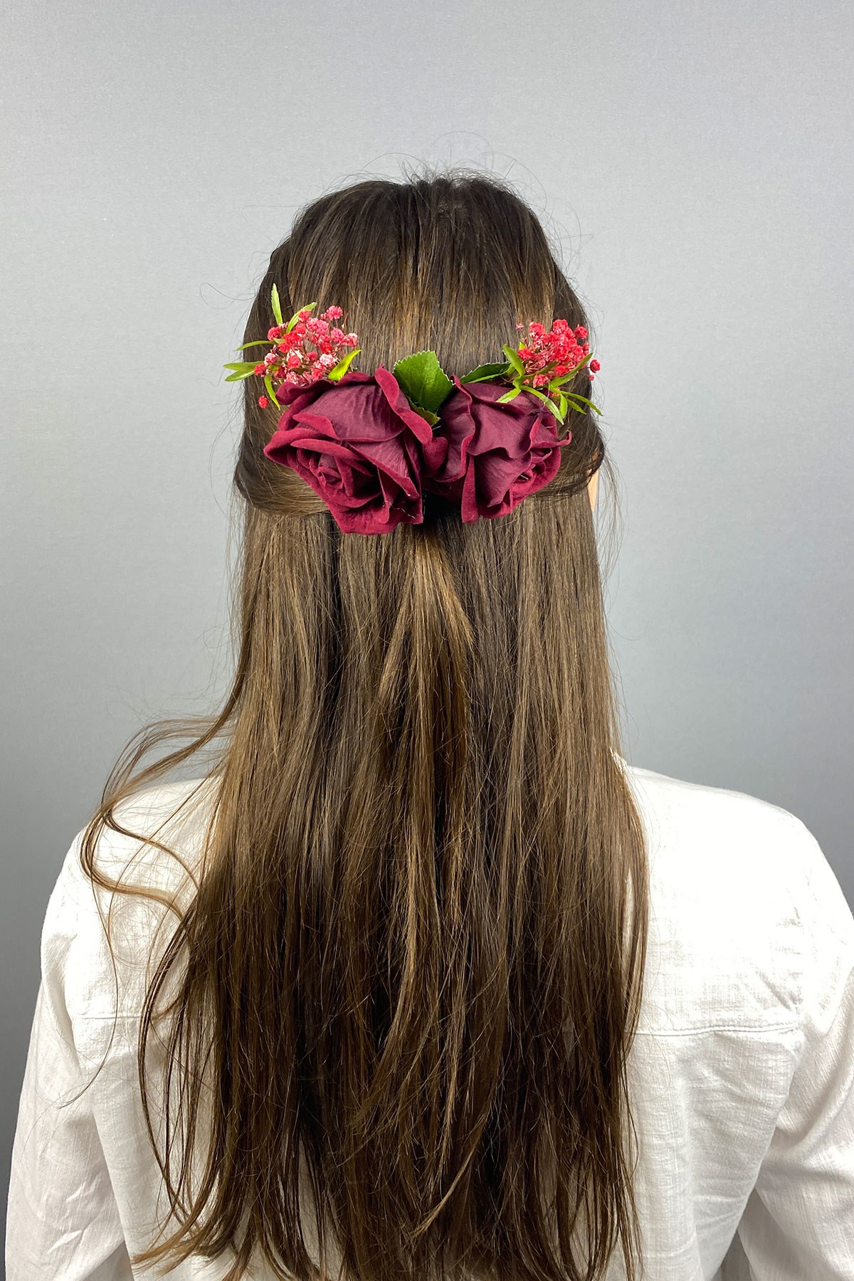 Kadife Güllü Cipsolu Taraklı Saç Tokası